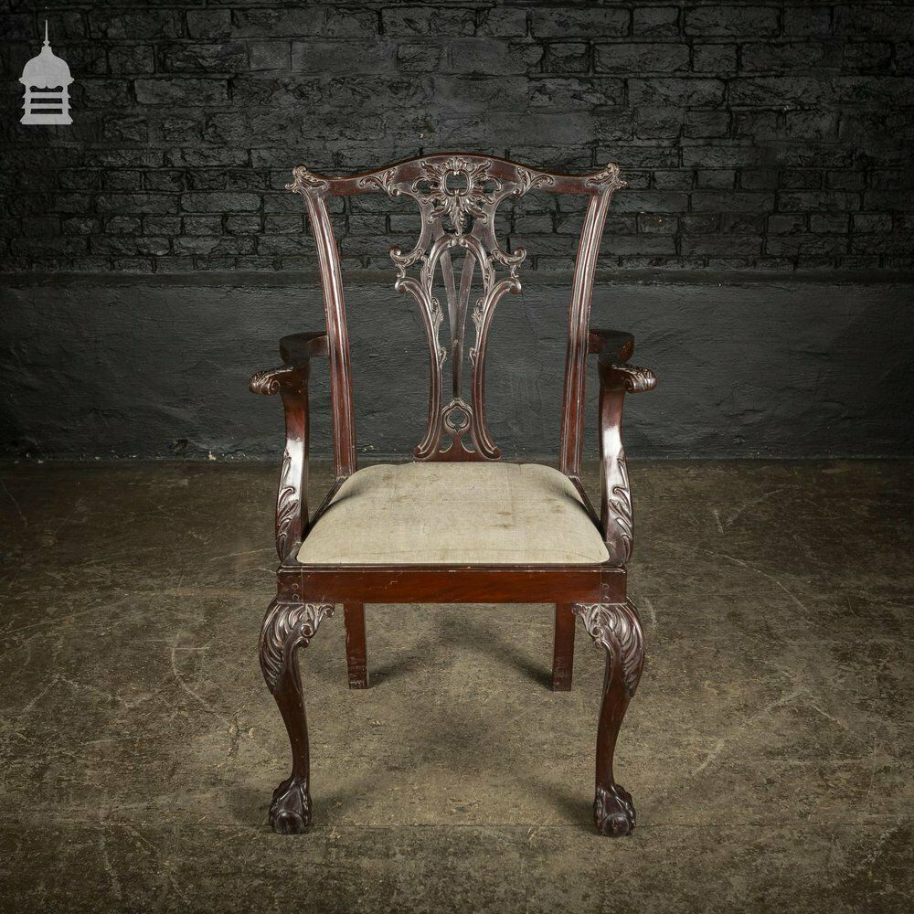 Set Of Six Ornate Chippendale Revival Dining Chairs Armchairs Circa 1900 photo buy