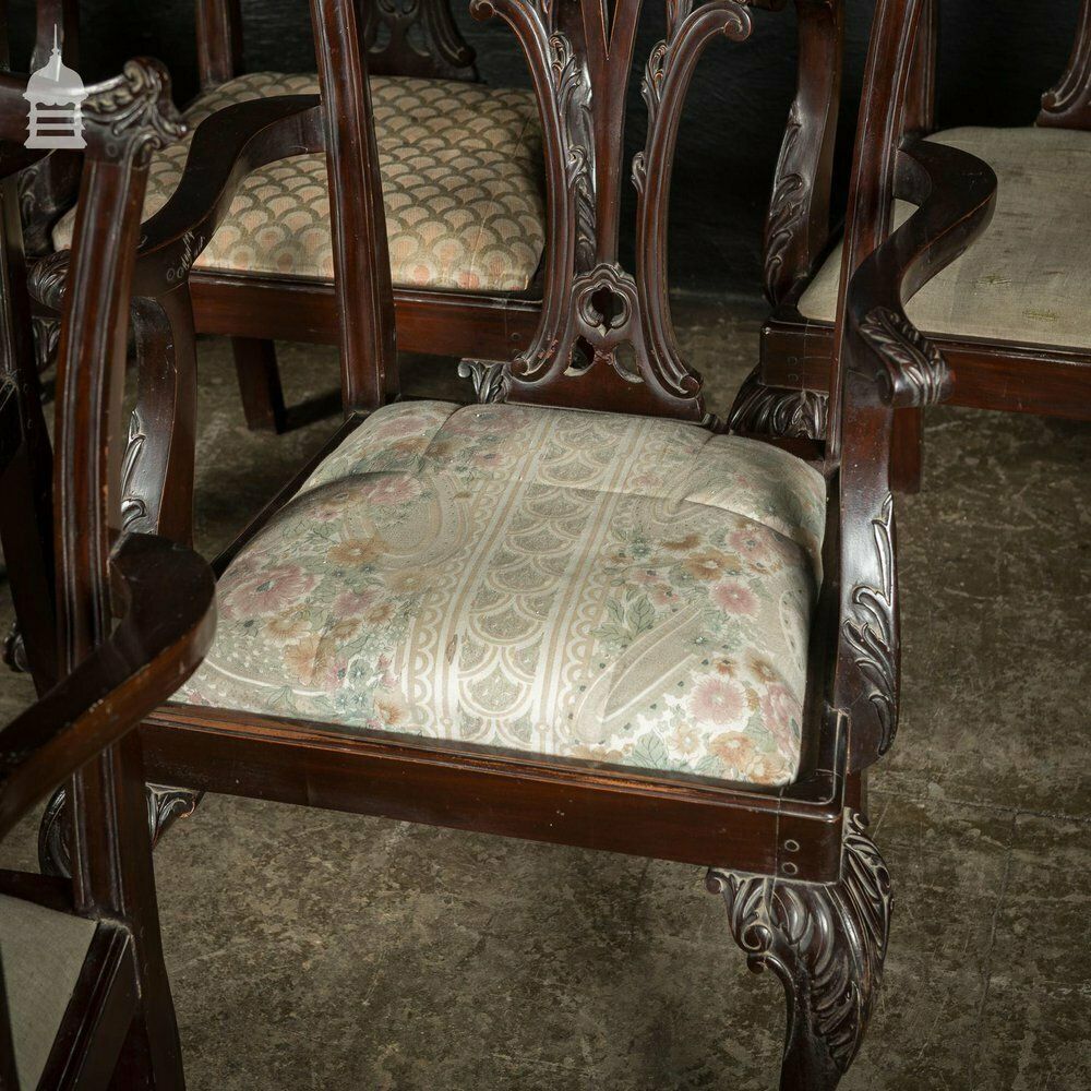 photo for sale Set Of Six Ornate Chippendale Revival Dining Chairs Armchairs Circa 1900