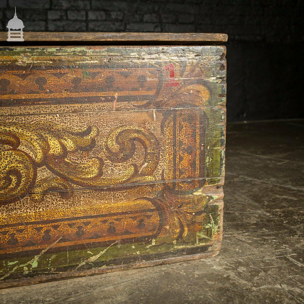 19th C Pine Gypsy Showman’s Travel Chest With Original Painted Finish photo furniture