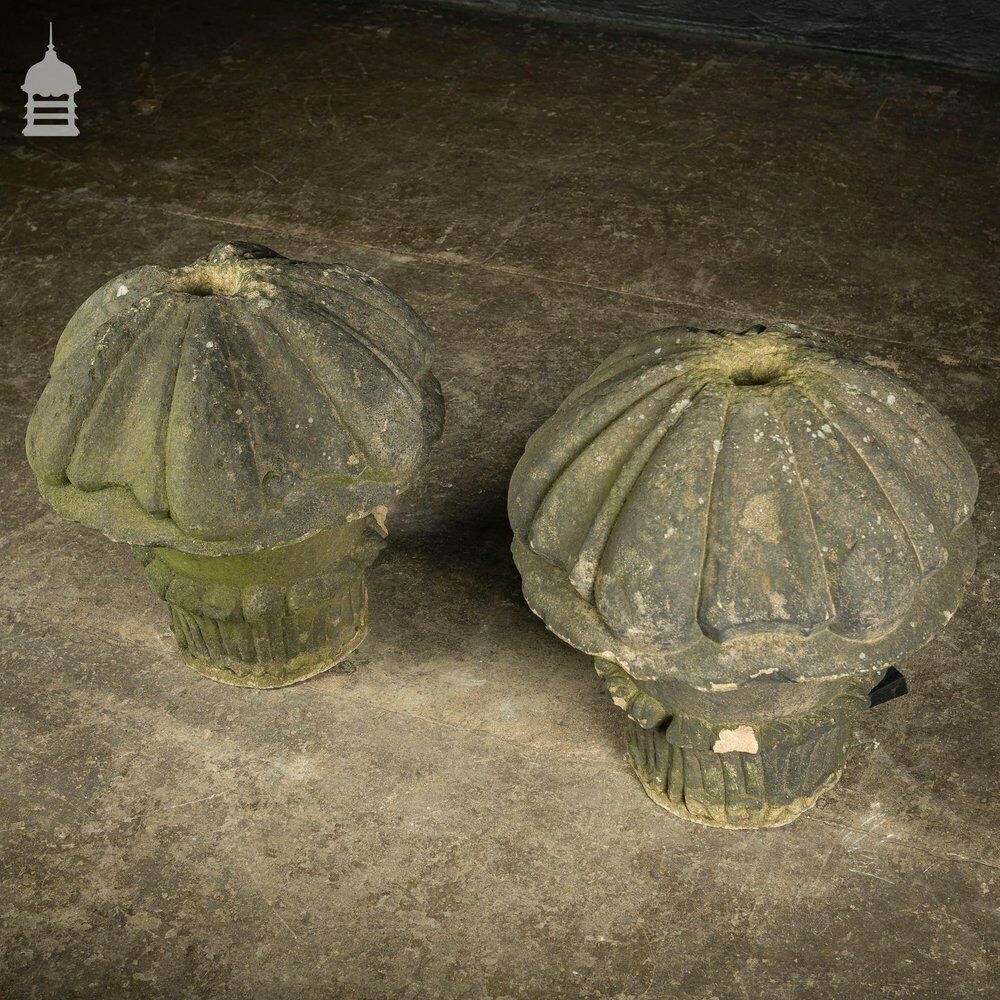 Pair Of 18th C Carved Sandstone Pier Cap Finials photo furniture