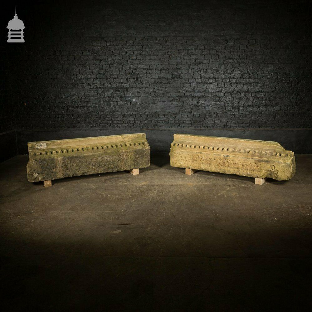 Home Decor Pair Of Georgian Carved Sandstone Lintels With Dentil Moulding photo