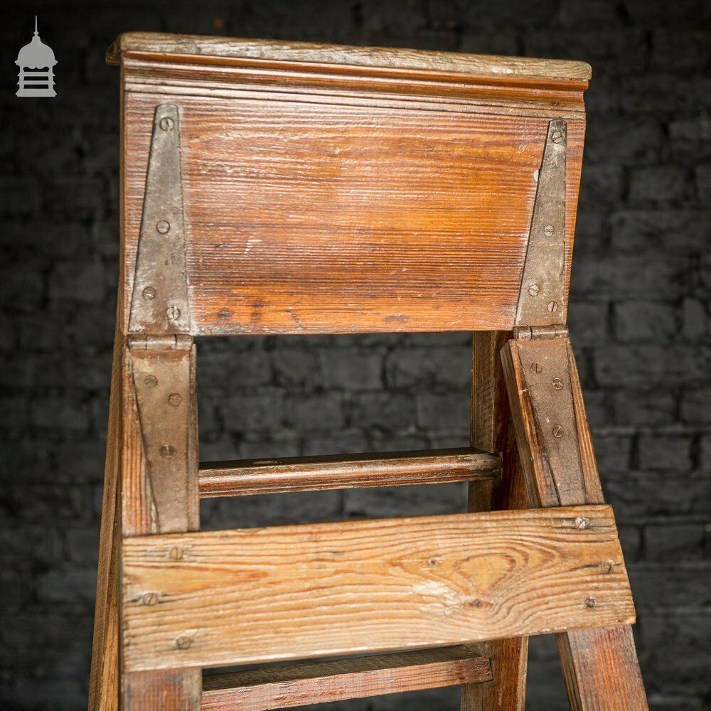 Edwardian Pitch Pine Folding A Steps Ladder photo vintage
