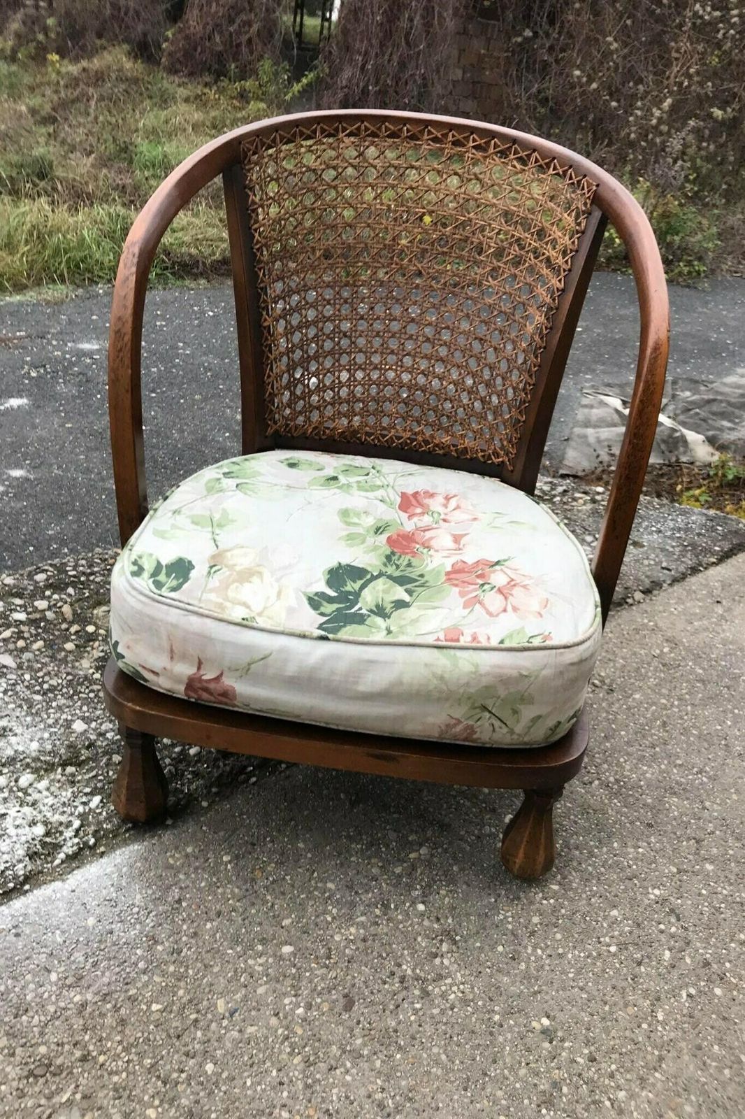 Vintage Floral Fabric And Wood Armchair, 1950s