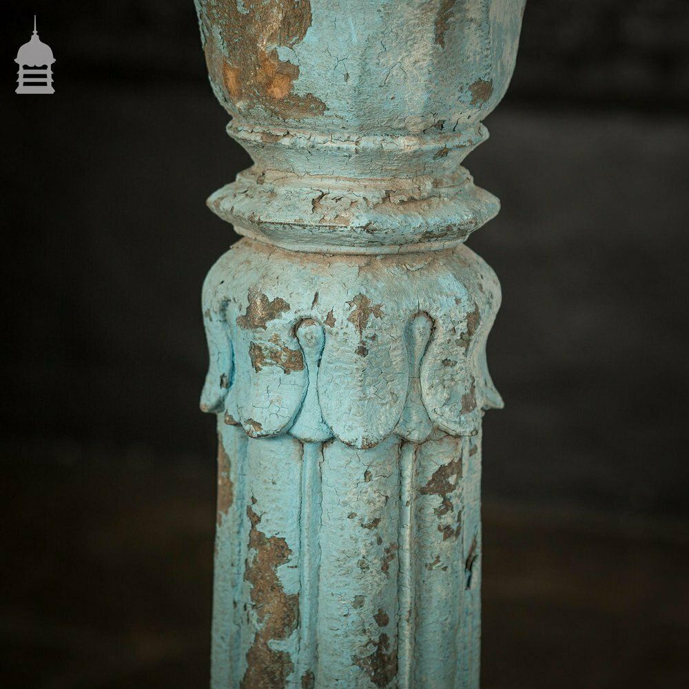 Set Of 4 19th C Blue Painted Reeded Hardwood Columns With Acanthus Leaf Detail photo buy
