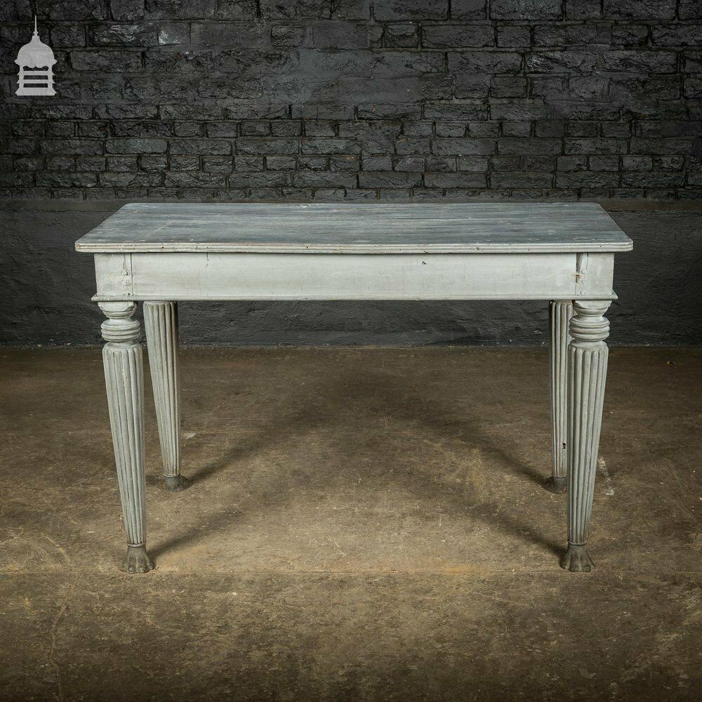 18th C Grey Painted Hardwood Colonial Centre Table With Reeded Legs And Bronze Paw Feet
