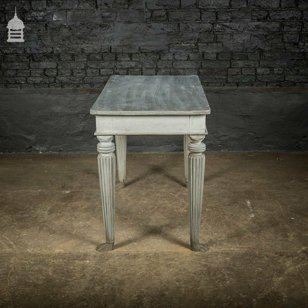 18th C Grey Painted Hardwood Colonial Centre Table With Reeded Legs And Bronze Paw Feet photo 3120.0