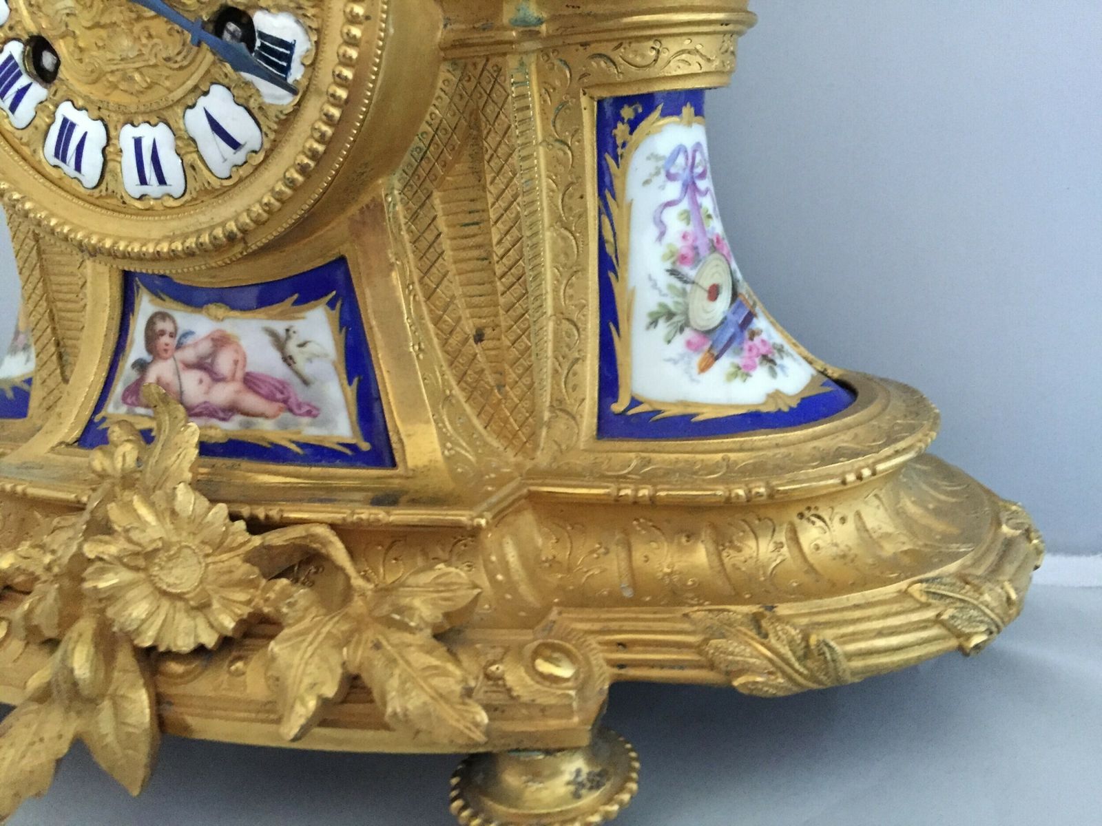Antique French Ormolu And Porcelain Mantle Clock photo buy