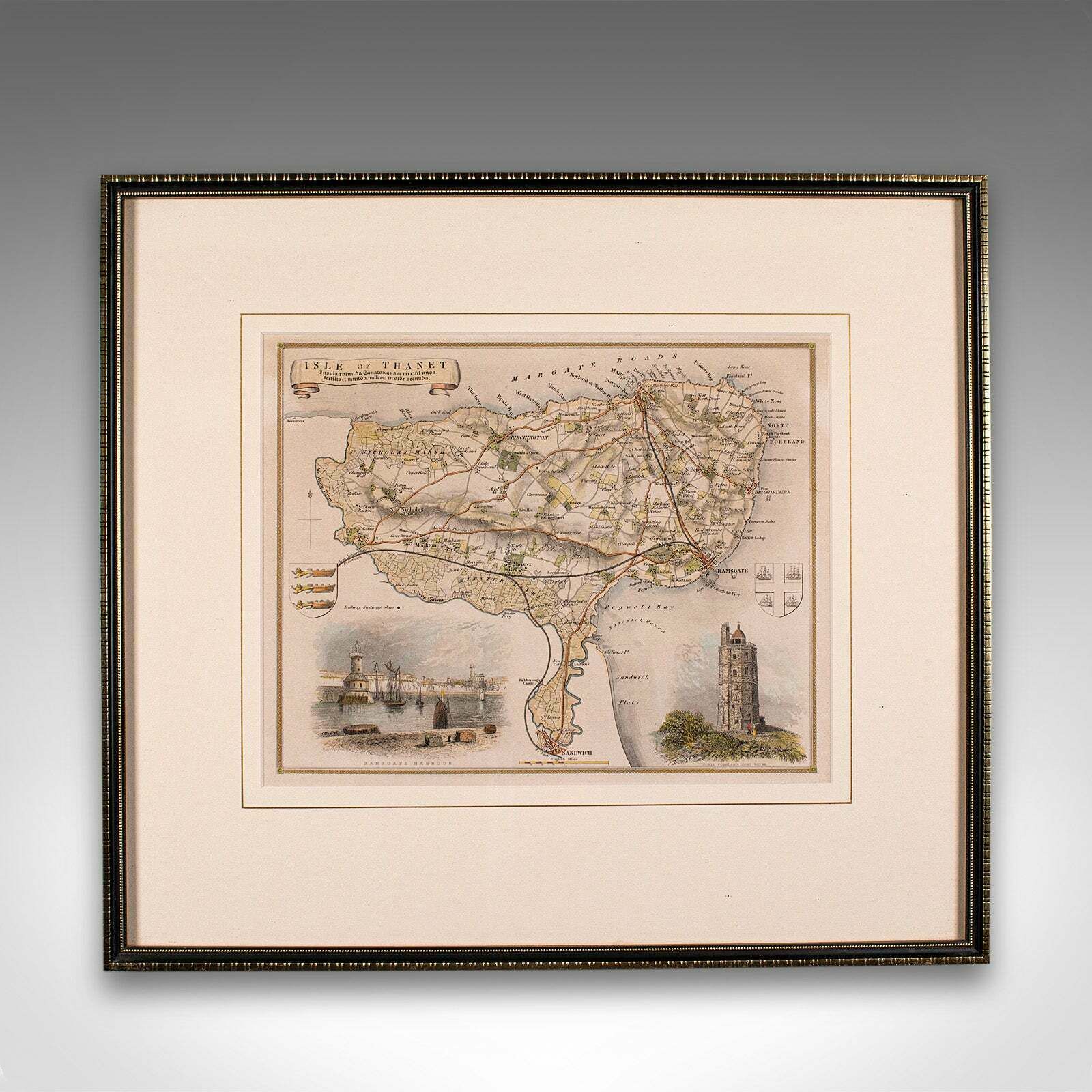 Antique Lithography Map, Isle Of Thanet, Kent, English, Cartography, Victorian photo furniture