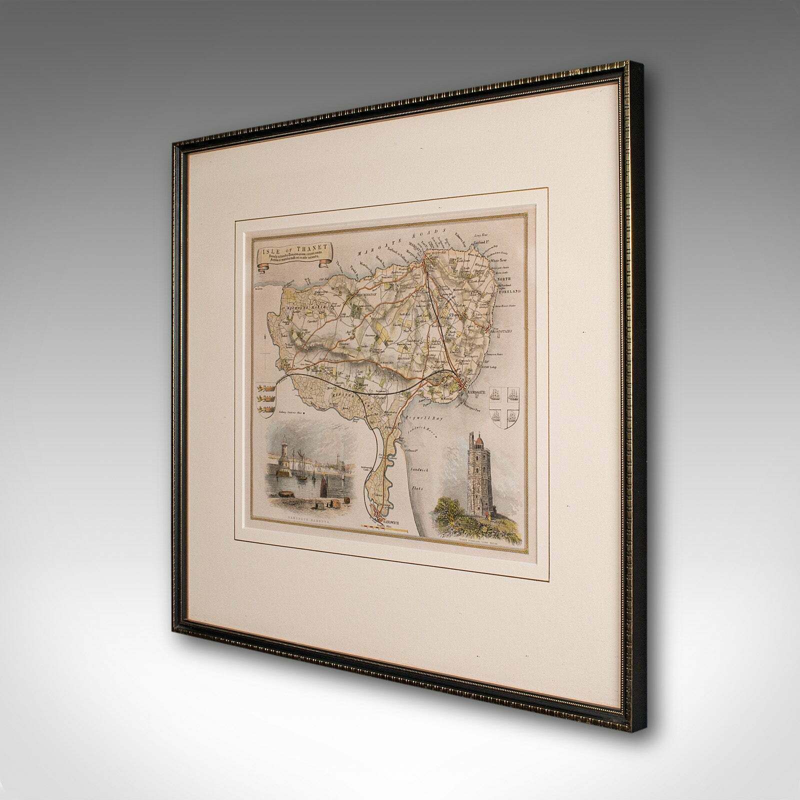 Antique Lithography Map, Isle Of Thanet, Kent, English, Cartography, Victorian photo for sale