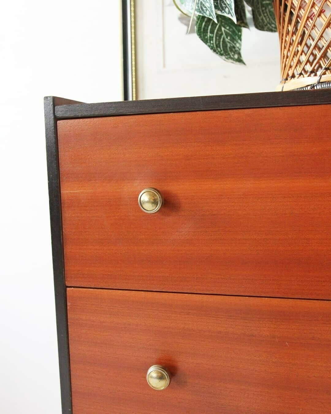 Vintage Chest Of Drawers With Black Trim And Gold Knobs photo Furniture