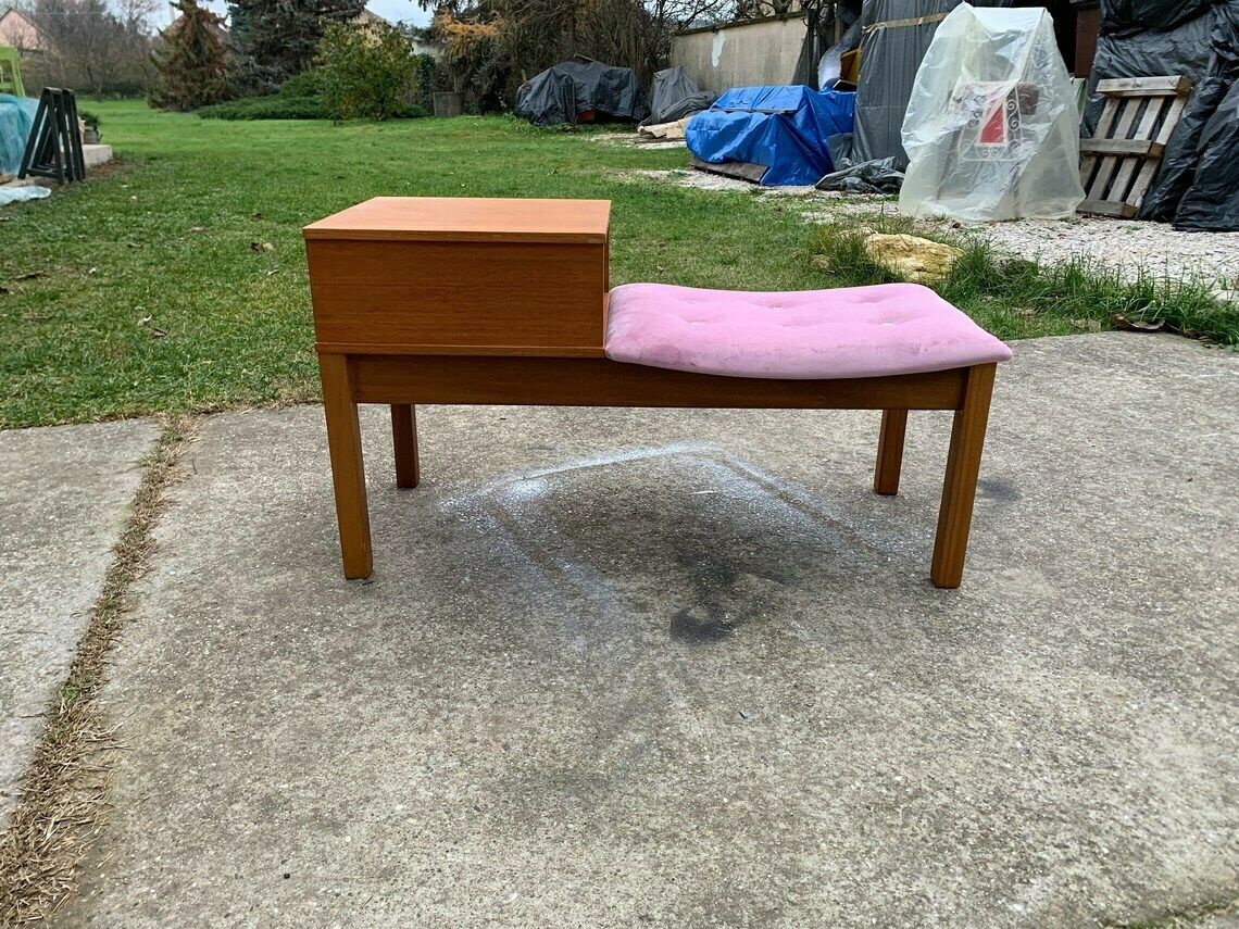 Restored Mid Century Teak Telephone Bench, 1960s