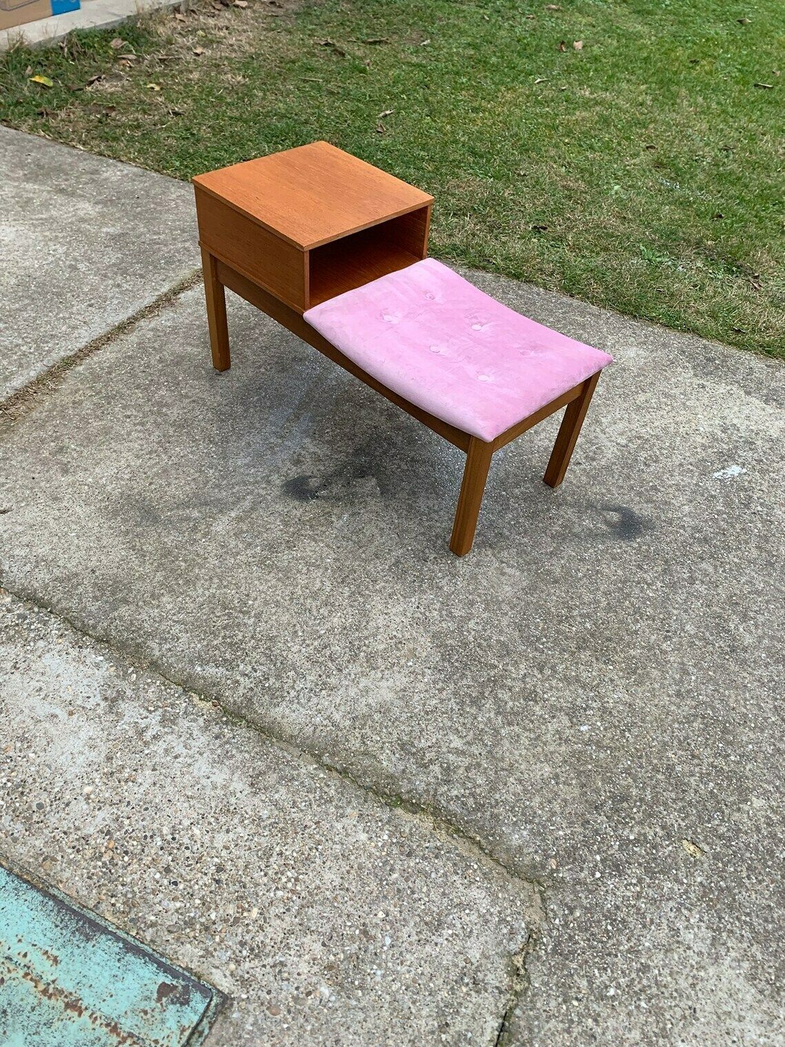 Restored Mid Century Teak Telephone Bench, 1960s photo vintage