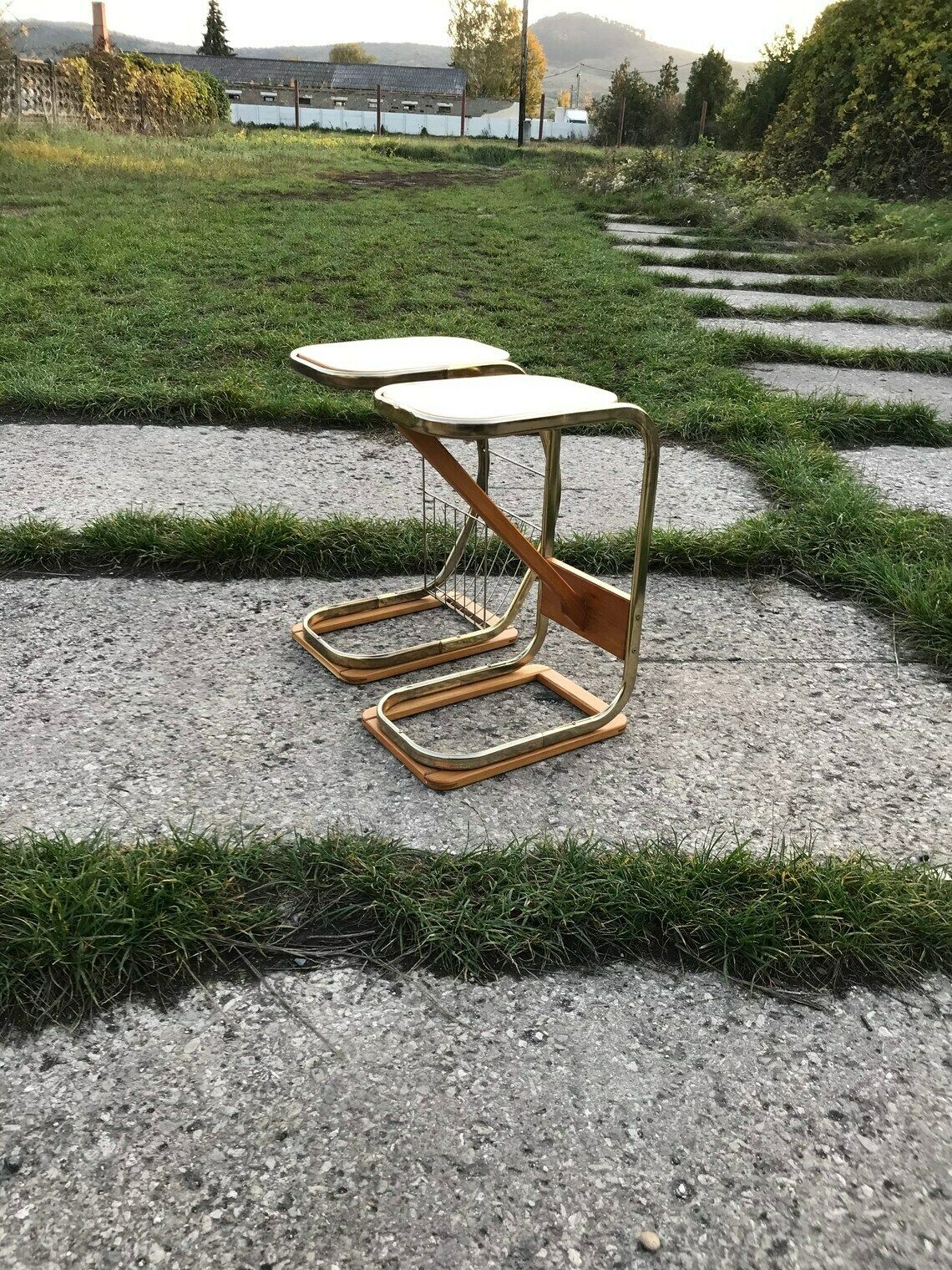 Mid Century Italian Side Tables With Magazine Rack, 1950s Set Of 2