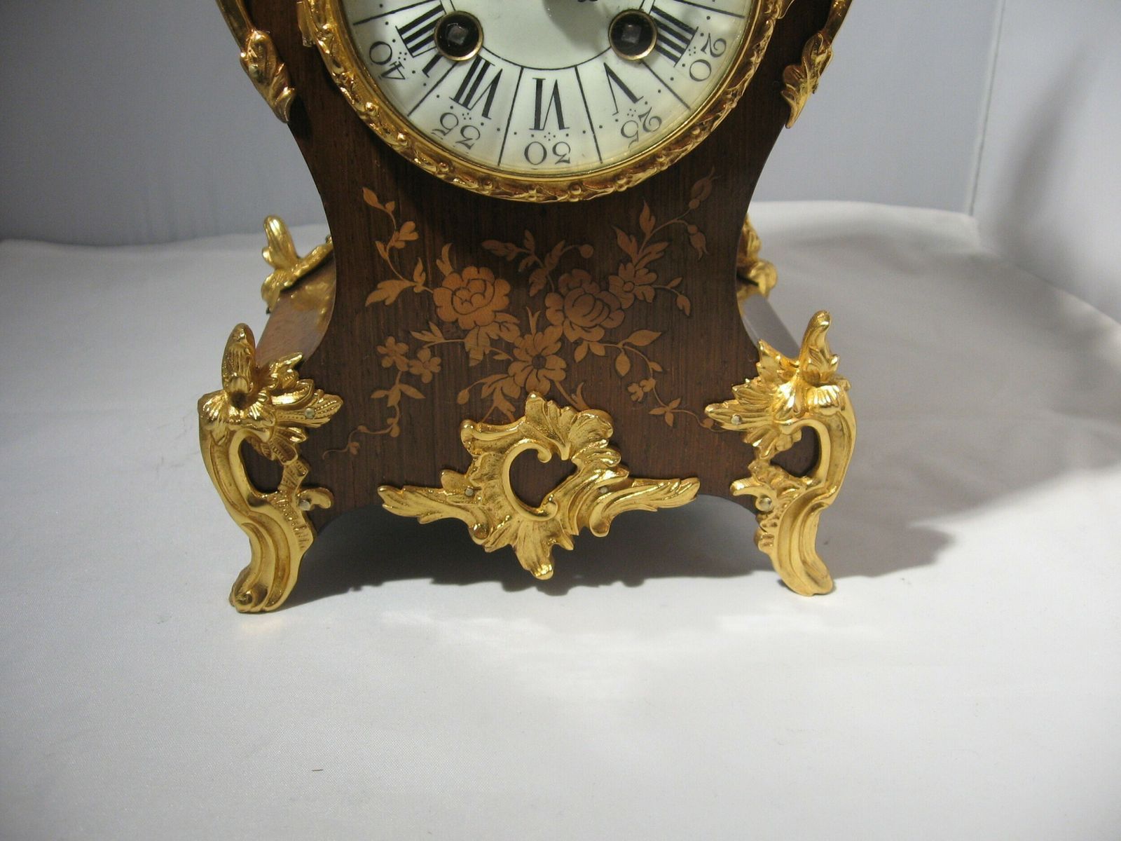 Antique, Inlaid, Rosewood Shaped French Mantle Clock photo vintage