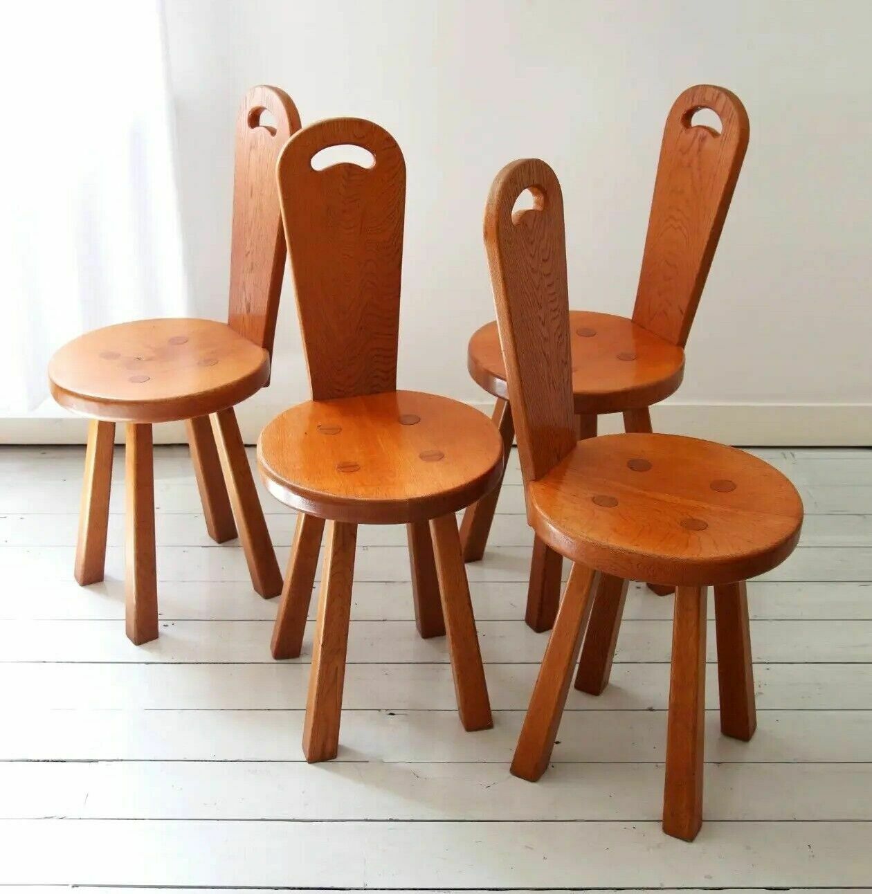 Set Of 4 Mid Century Brutalist Wood Chairs
