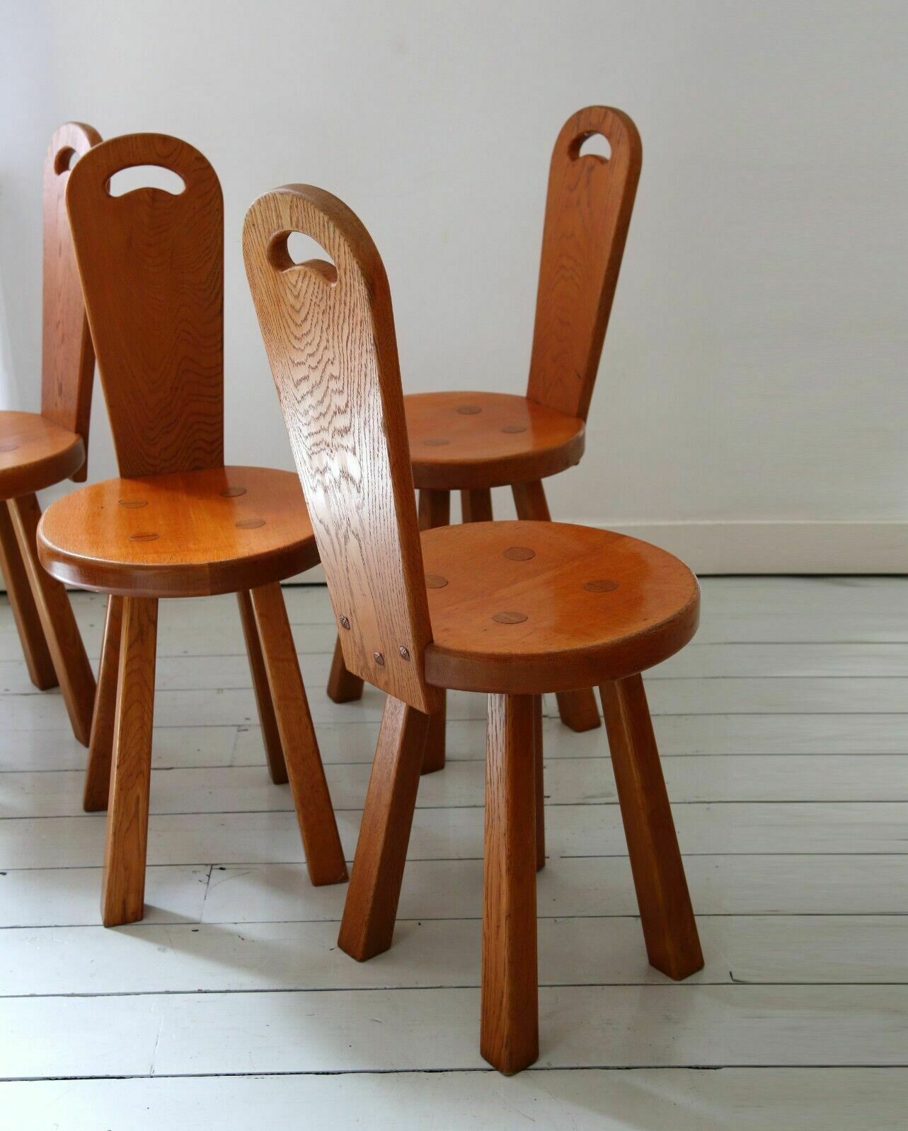 Set Of 4 Mid Century Brutalist Wood Chairs photo buy