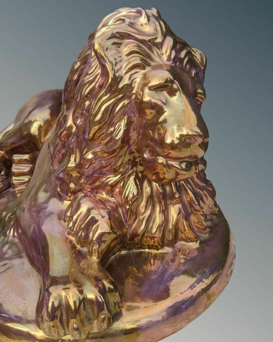 Large Constanti Lion Sculpture In Copper Lustre Glaze photo vinterior