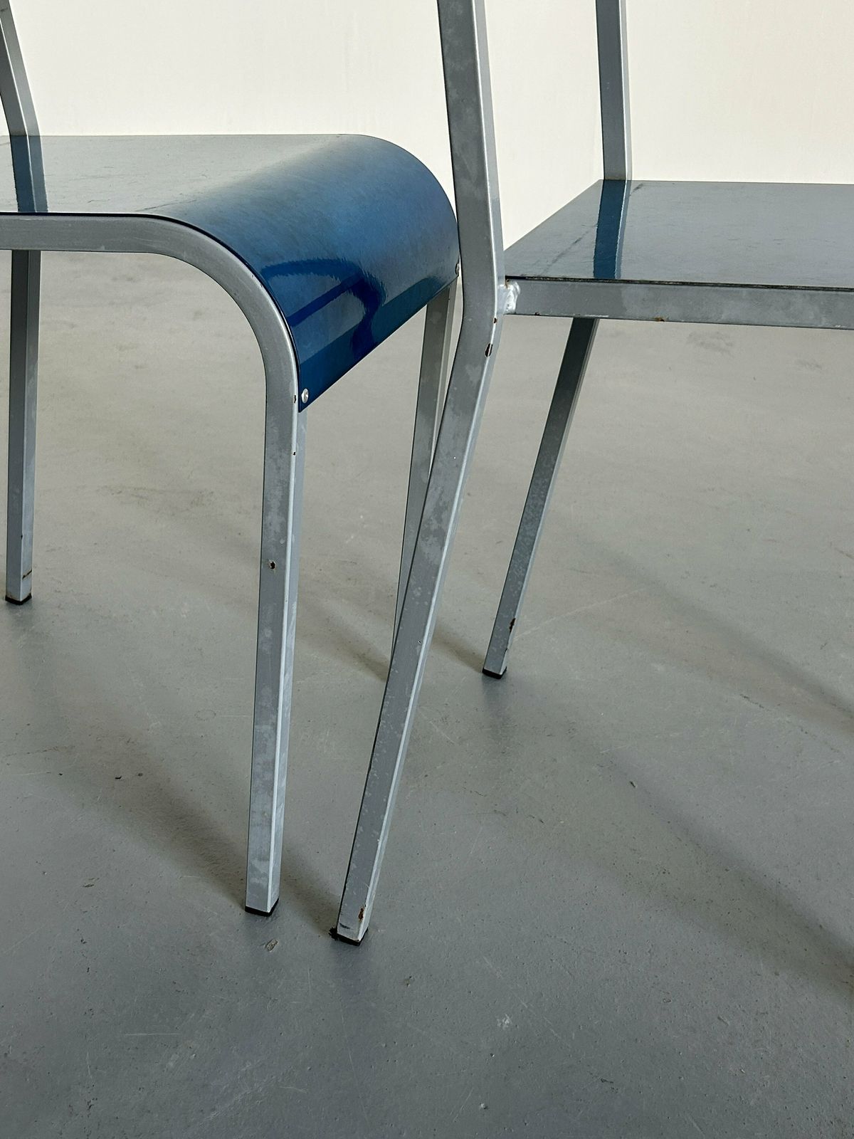 photo furniture Pair Of Blue Postmodern Industrial Galvanized Metal Dining Chairs By Parisotto, 1980s Italy