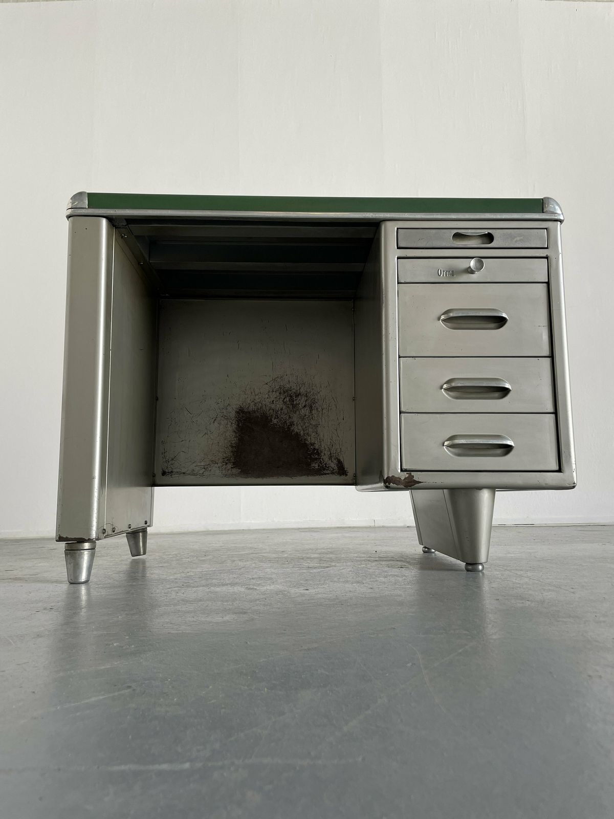 1950s Industrial Single Bank Steel Tanker Desk By Orma Milano, Italy photo 1340.0