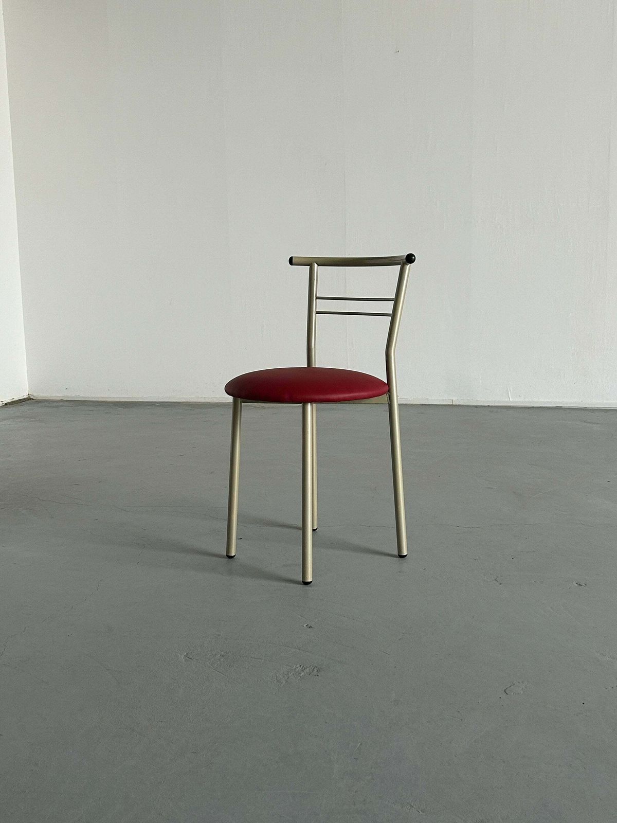Postmodern Memphis Style Metal Chair With Red Faux Leather Upholstery, 1980s Italy photo for sale