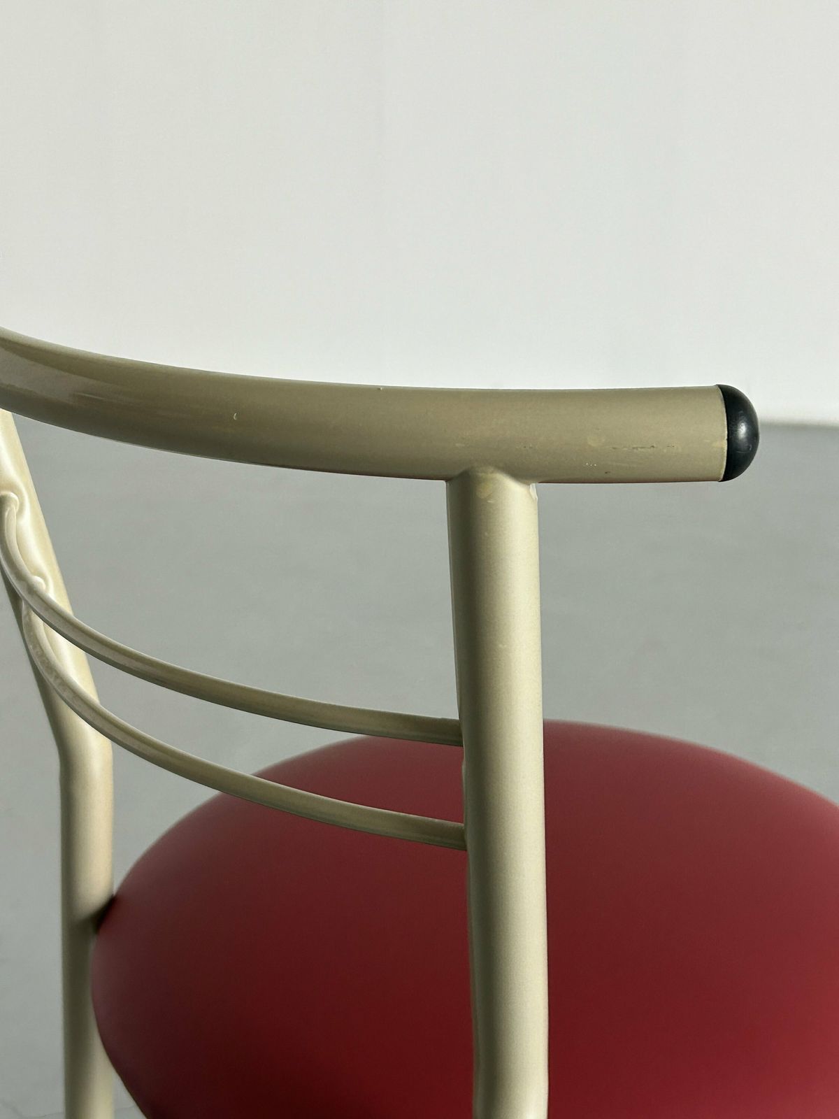 photo furniture Postmodern Memphis Style Metal Chair With Red Faux Leather Upholstery, 1980s Italy