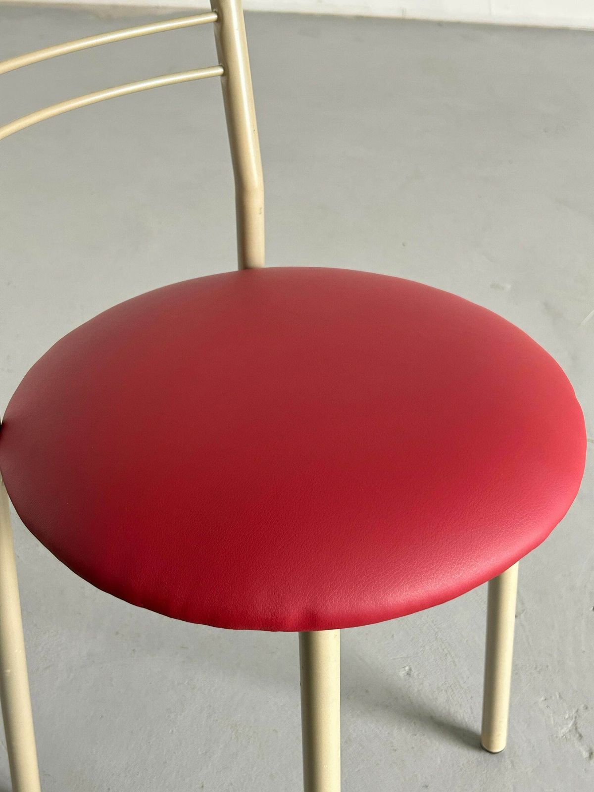 photo for sale Postmodern Memphis Style Metal Chair With Red Faux Leather Upholstery, 1980s Italy