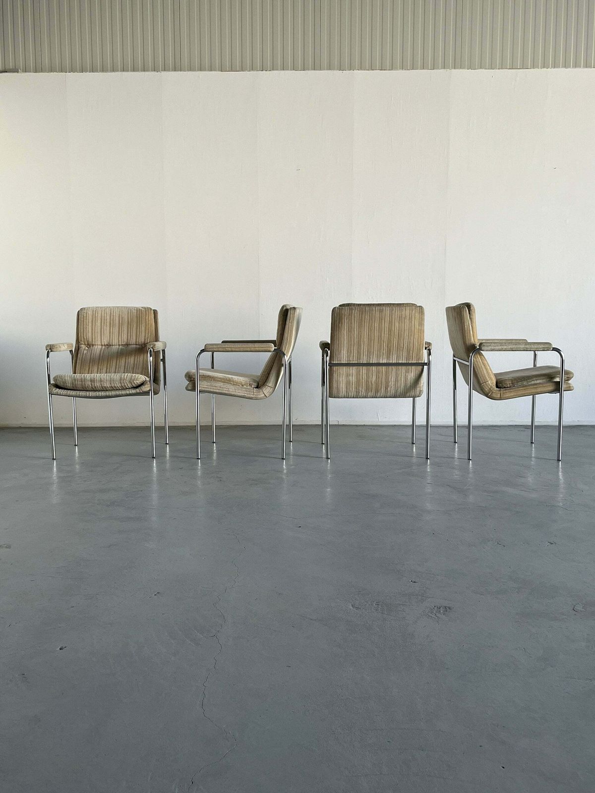 1 Of 6 Mid Century Modern Chrome Tubular Steel And Striped Upholstery Armchairs, 1970s Germany photo for sale