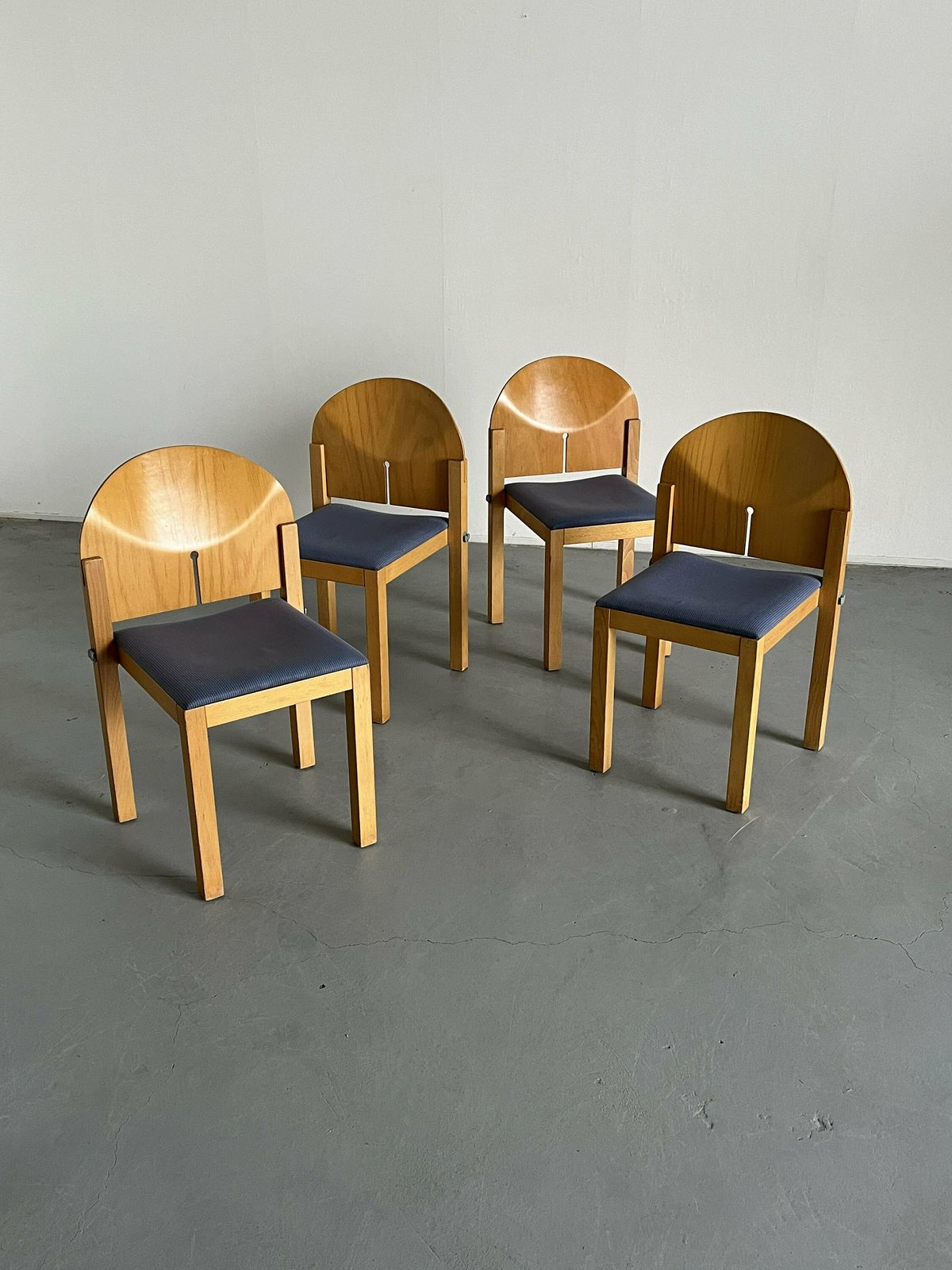 Set Of 4 Postmodern Sculptural Wooden Stackable Dining Chairs By Arno Votteler For Bisterfeld And Weiss, Germany 1980 photo furniture