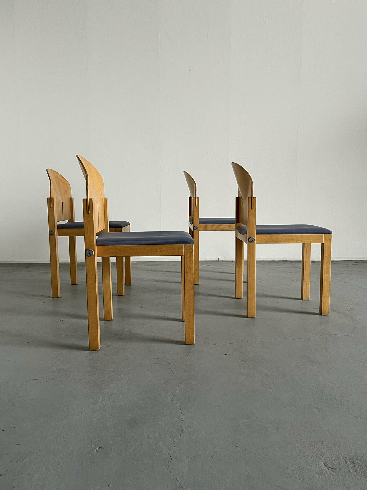 Set Of 4 Postmodern Sculptural Wooden Stackable Dining Chairs By Arno Votteler For Bisterfeld And Weiss, Germany 1980 photo Furniture
