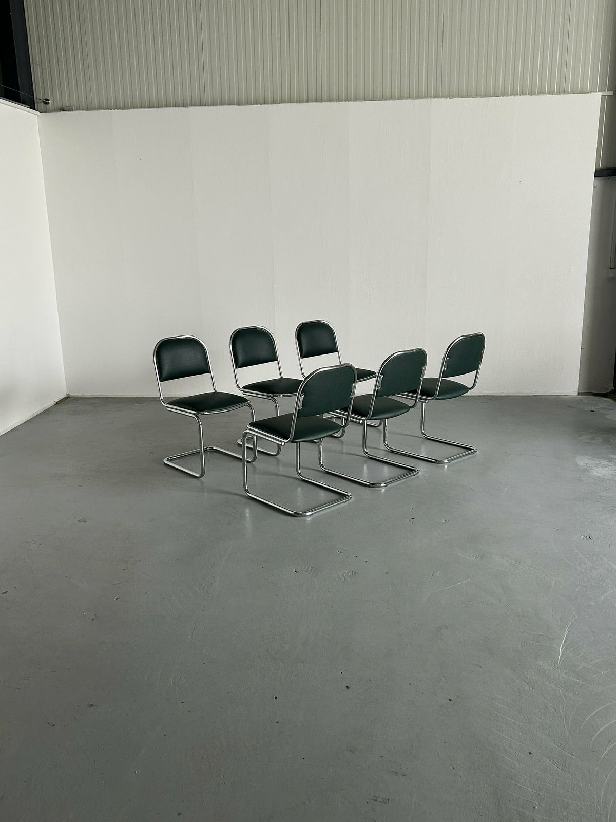 1 Of 6 Bauhaus Design Chrome Tubular Steel And Green Faux Leather Cantilever Chairs, 1980s Italy photo furniture