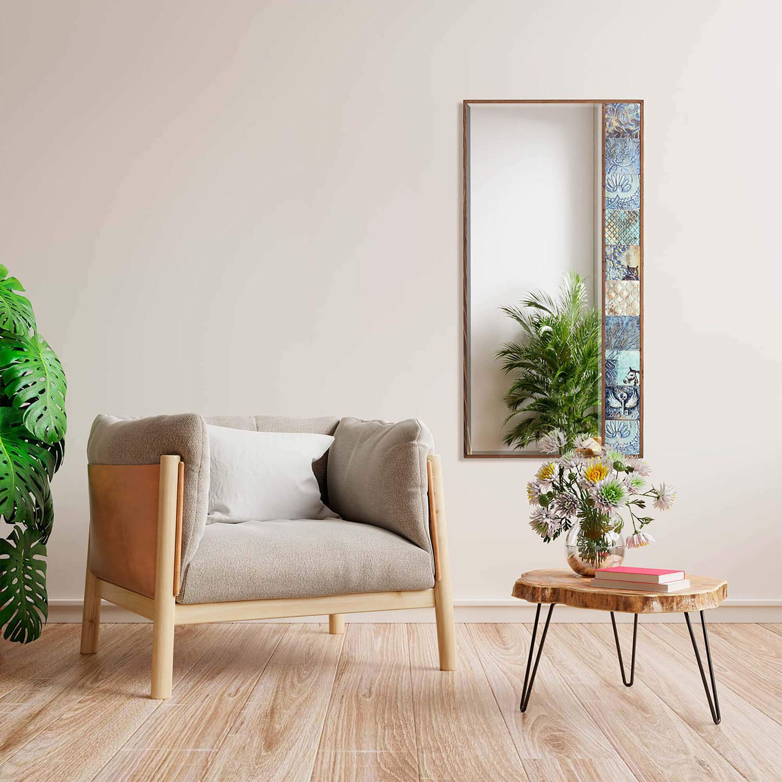 Rosario Handmade Natural Wood Framed Living Room Mirror