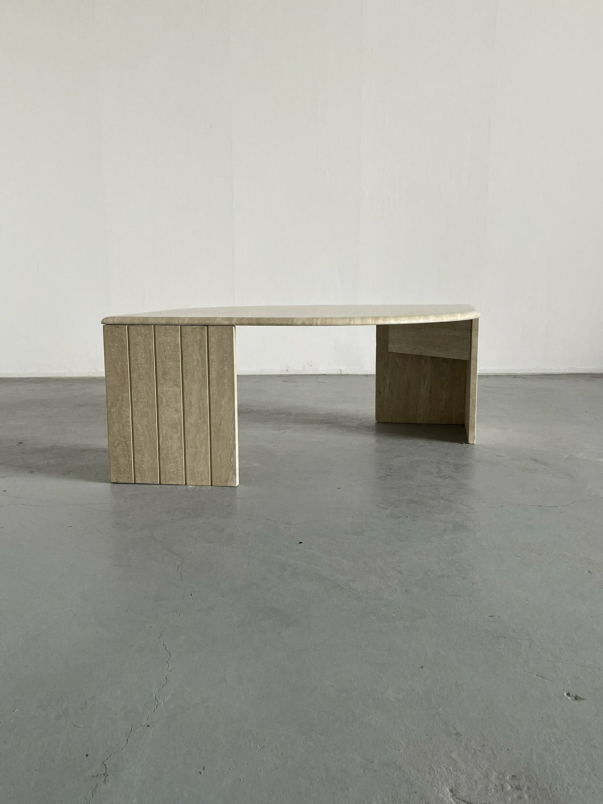 French Mid Century Teardrop Travertine Coffee Table Or Club Table In The Style Of Roche Bobois, 1980s photo furniture