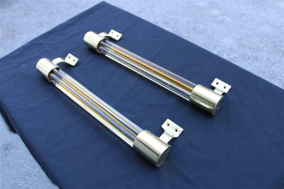 Pair Of Large Venini Torcello Murano Glass And Brass Handles From The 1940s In Orange photo Home Fixtures