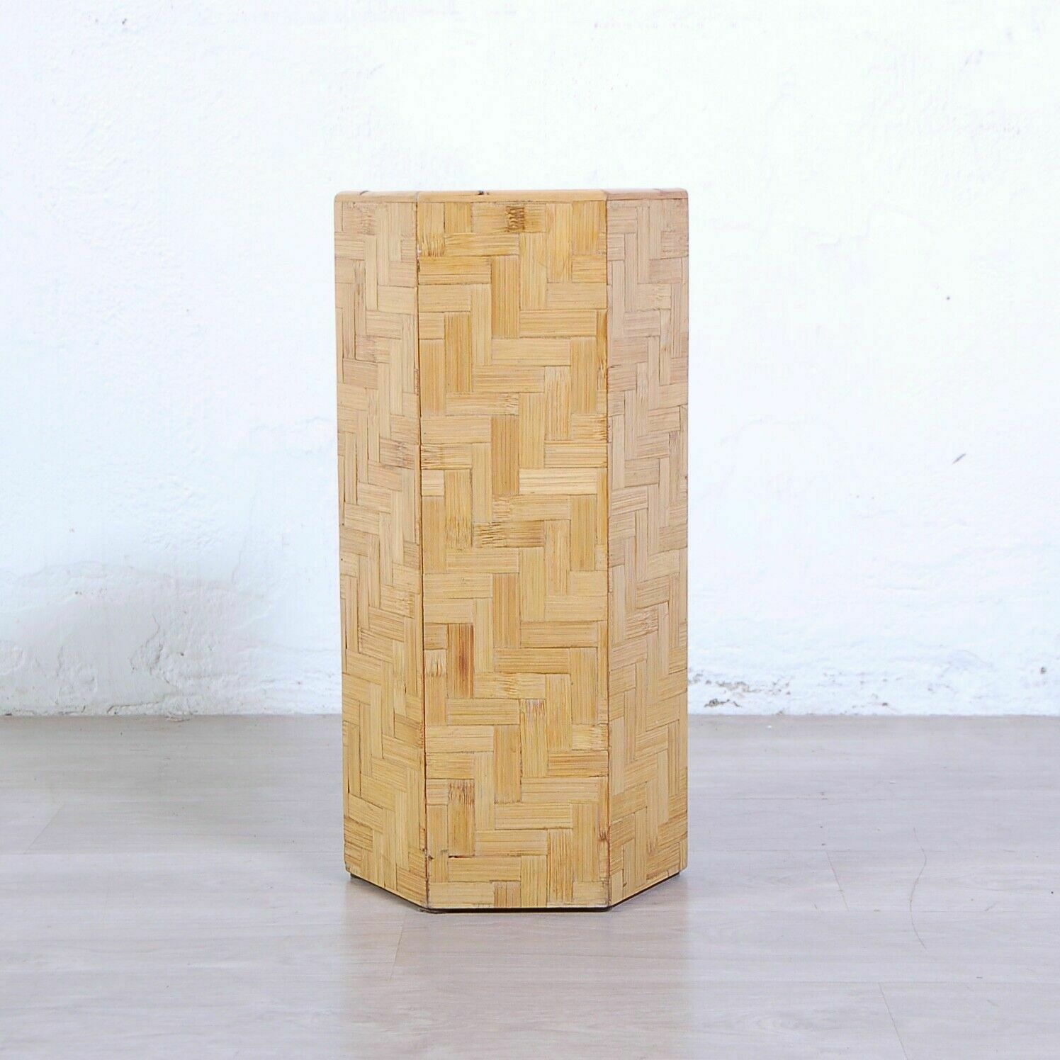 Vintage 70s Design Hexagonal Umbrella Stand In Wood And Bamboo photo vinterior