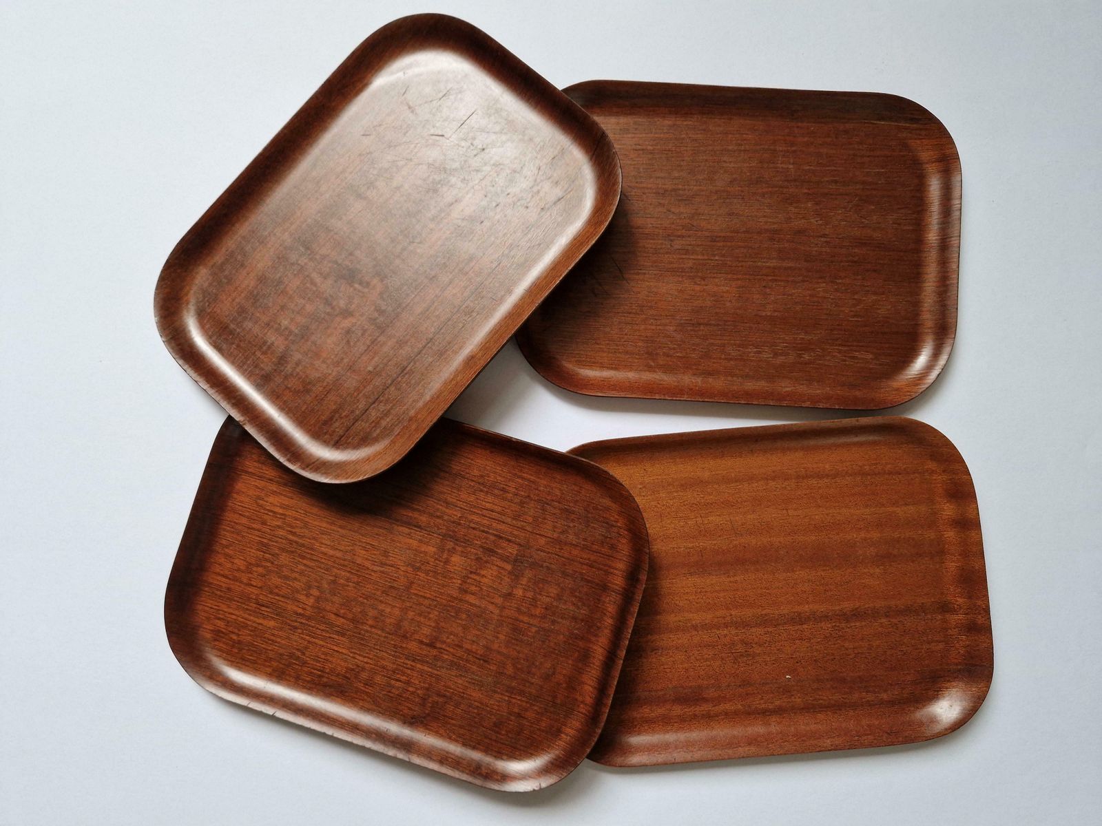 Set Of Four Midcentury Serving Teak Trays Backman For Airlines, Finland, 1960s photo buy