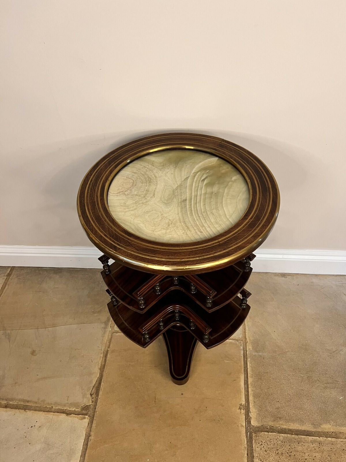 Unusual Antique Quality Mahogany Brass Inlaid Marble Top Revolving Table photo buy