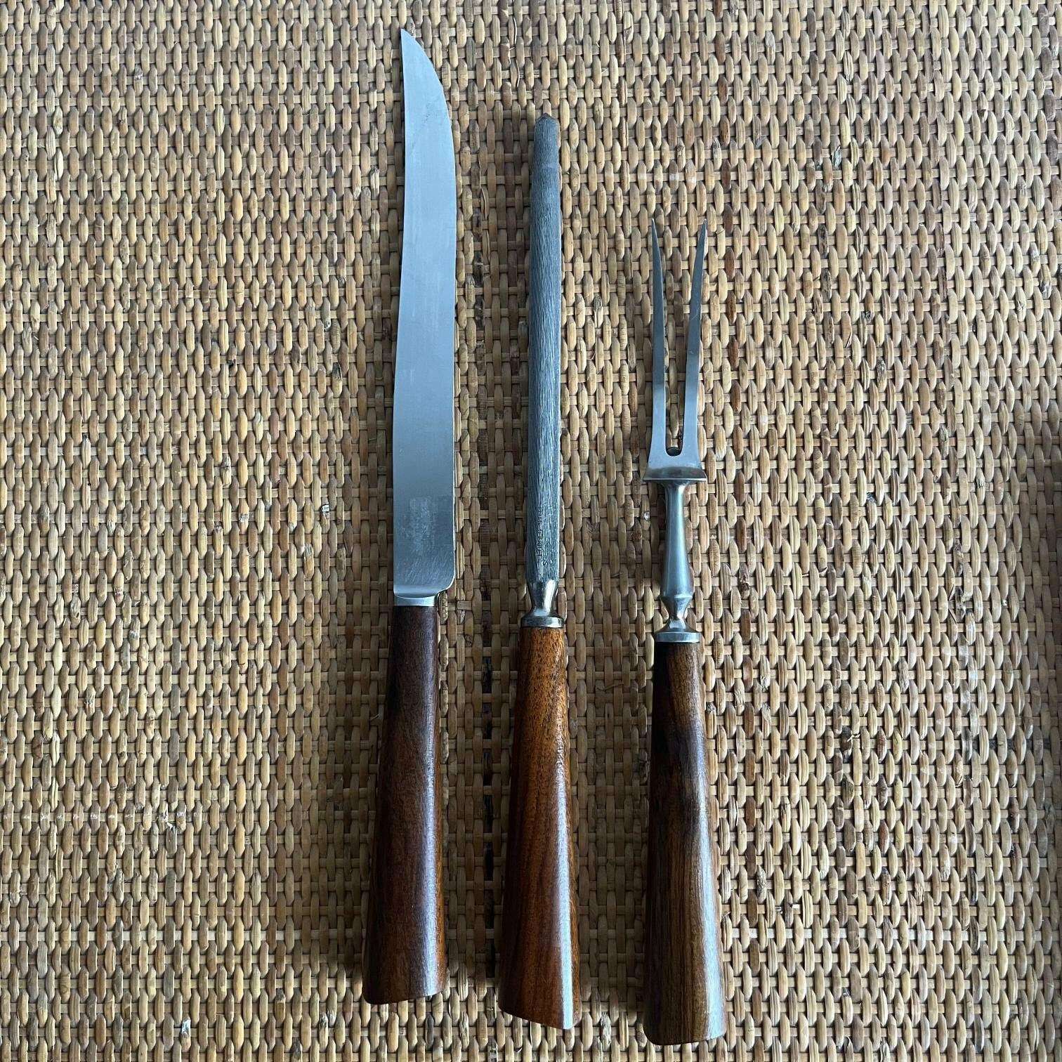Set Of 3 Mills Moore Carving Set With Walnut Handles