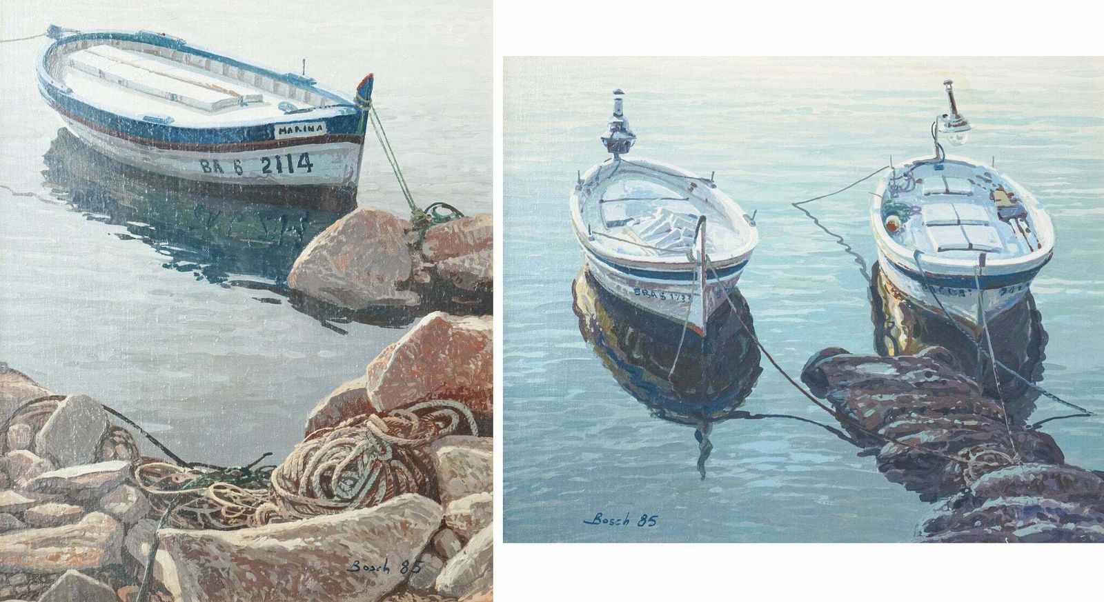 Twee Ingelijste Studies Van Vissersbootjes – Gesigneerd Bosch