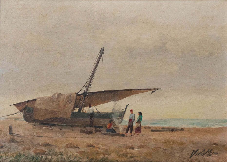 Mediterranean Fishing Boat Beach Scene