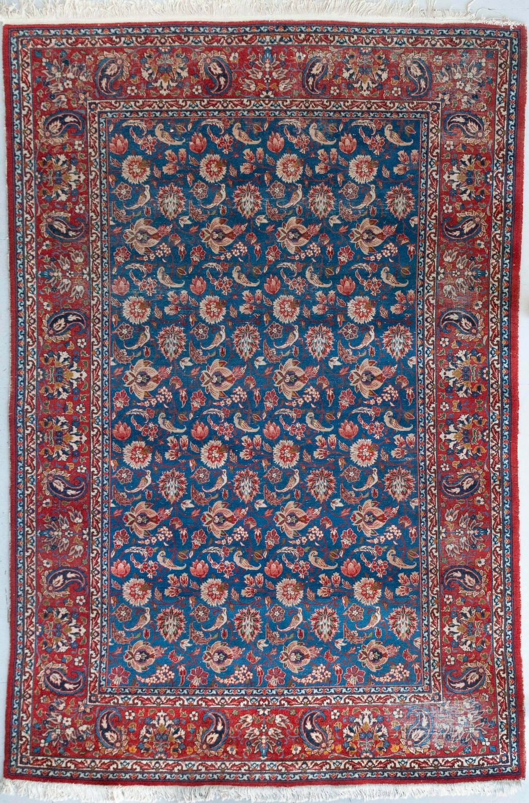 Mashhad Rug With Flowers And Birds   Large   Vintage