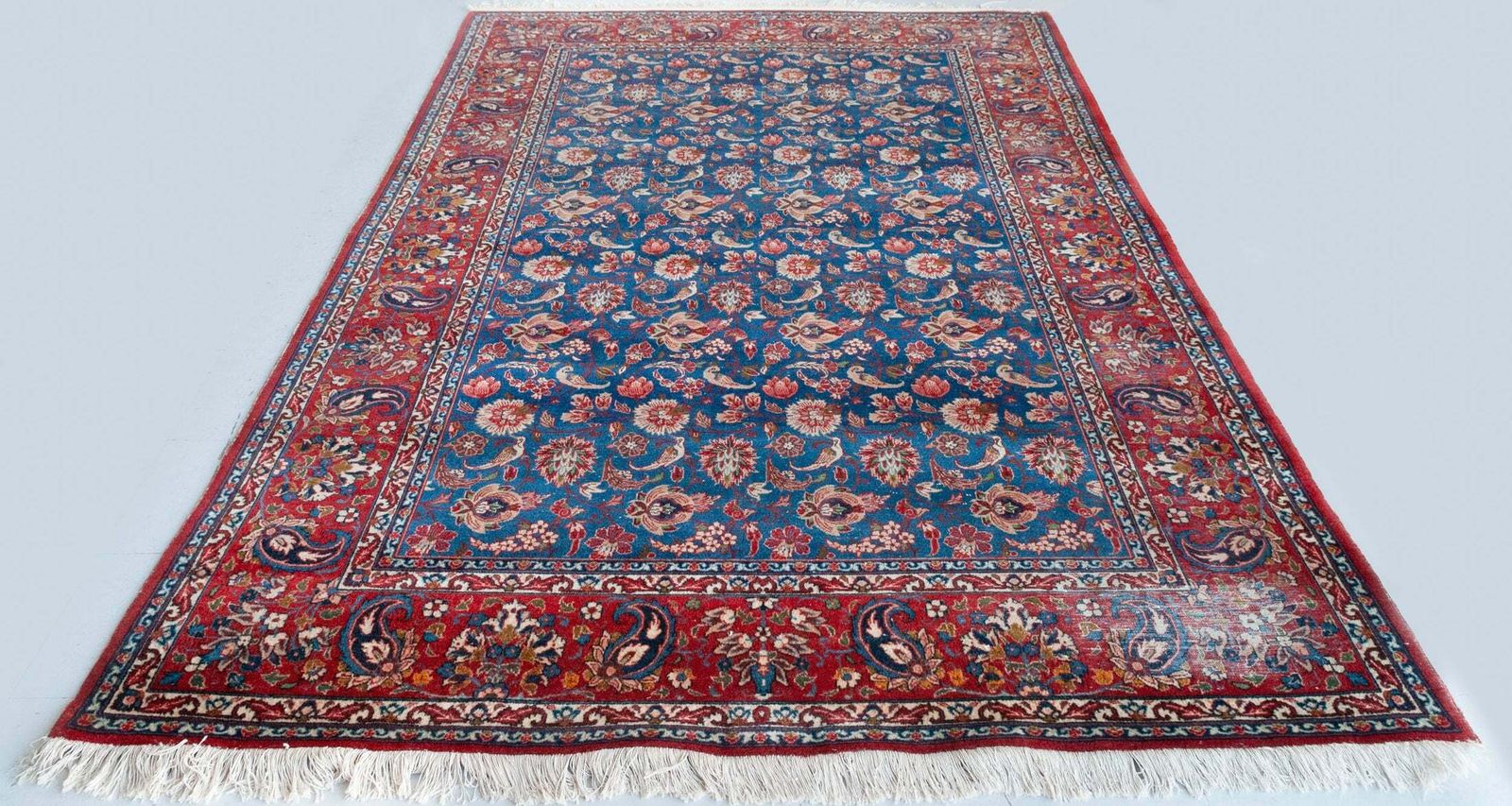 Mashhad Rug With Flowers And Birds   Large   Vintage photo furniture