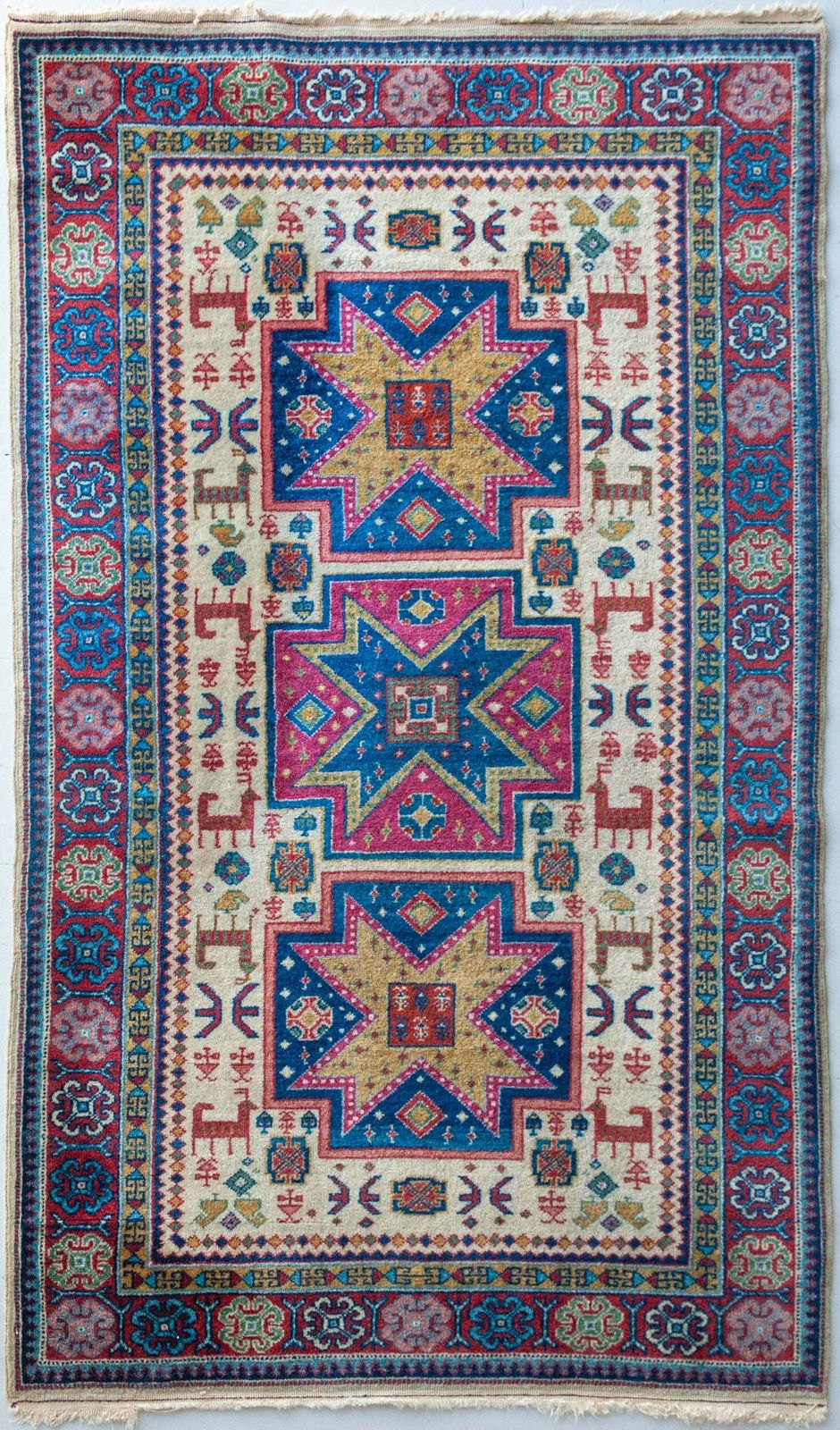 Handgeweven Vintage Oosters Tapijt Met Diermotieven