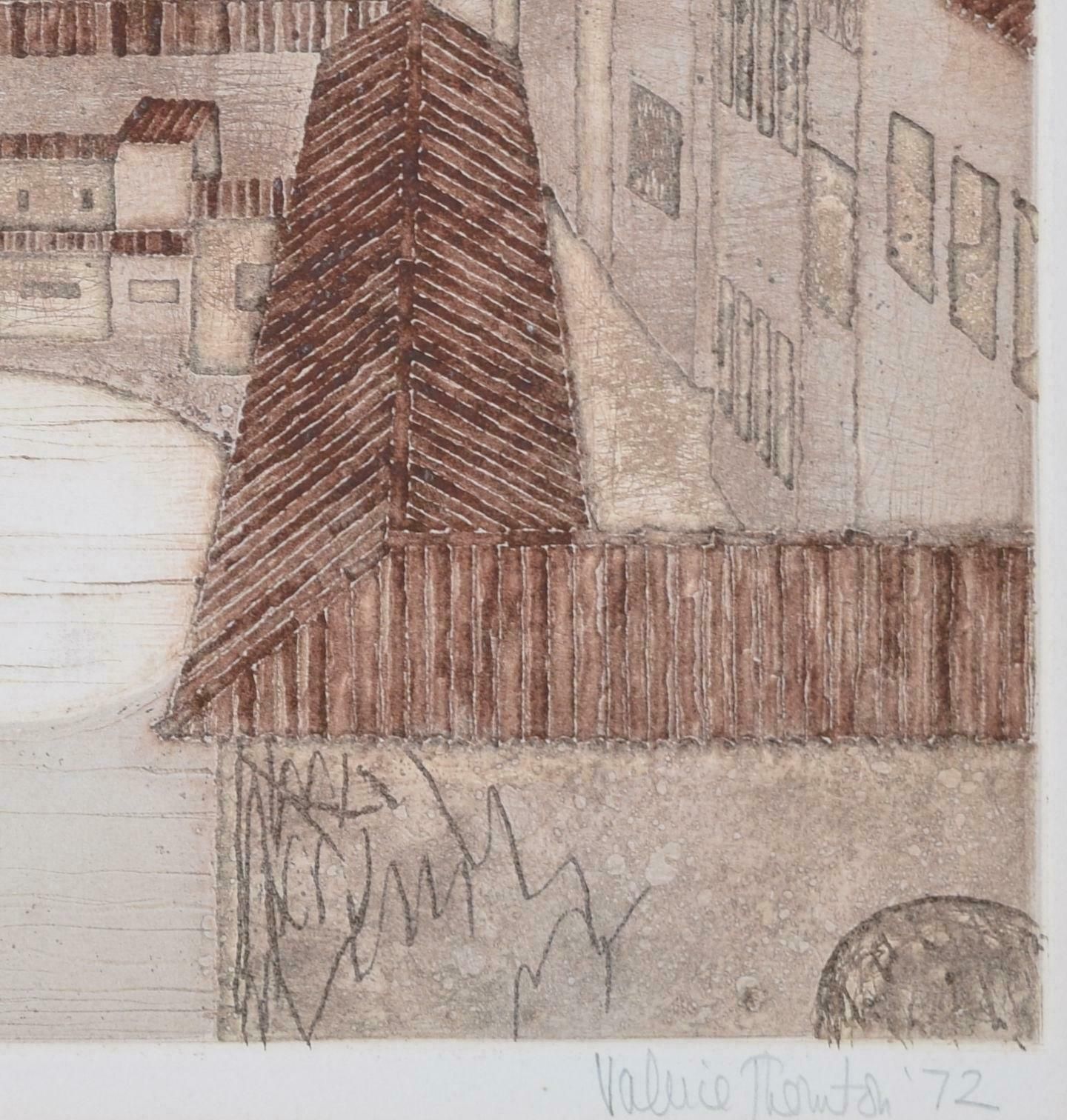 Valerie Thornton Florence Ponte Vecchio Etching By Valerie Thornton 1972 photo vinterior