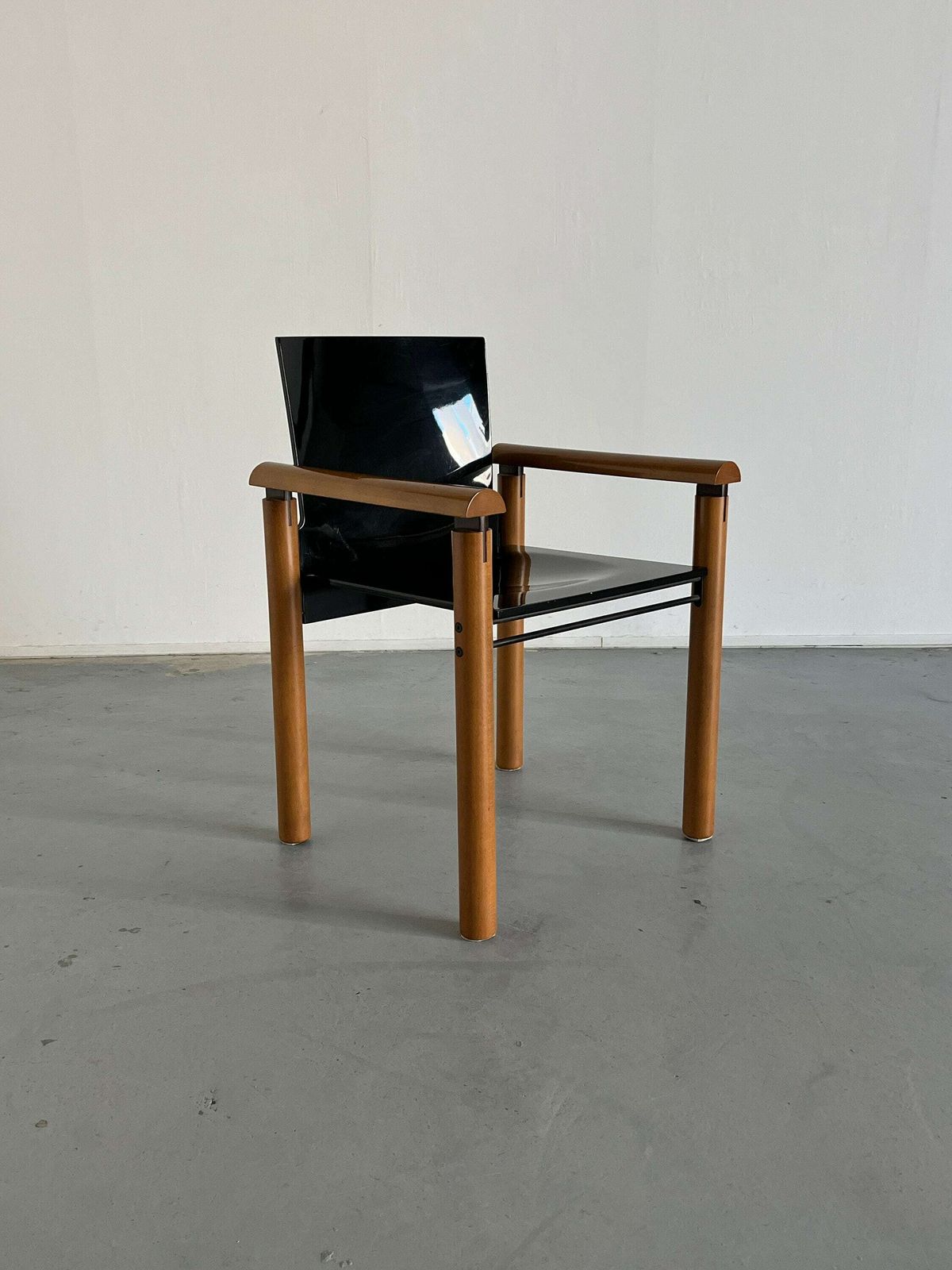 1 Of 6 Elegant Modernist Wooden Armchairs In Dark Gloss Finish, Attributed To Artelano, 1970s Italy photo Furniture