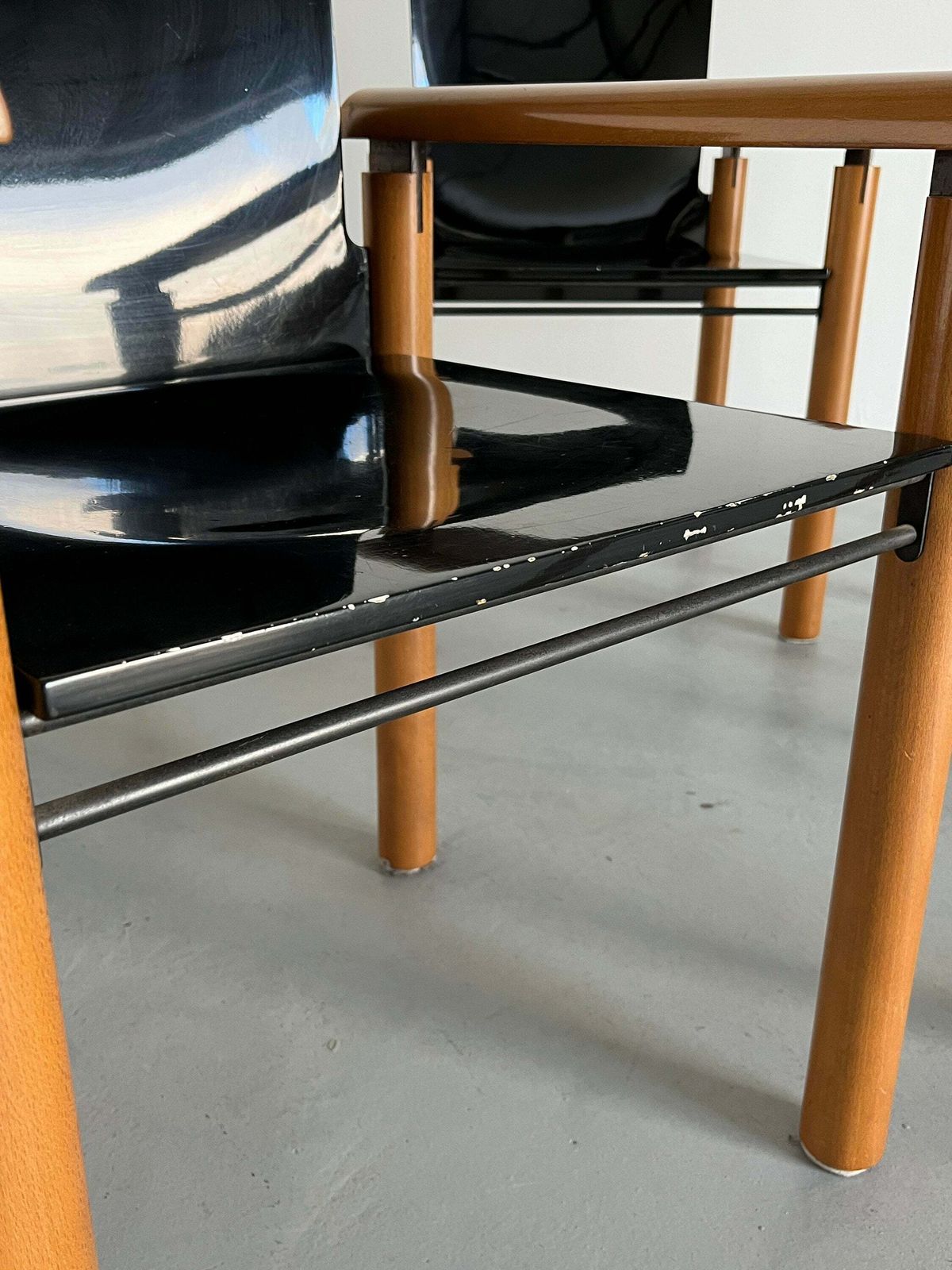 photo furniture 1 Of 6 Elegant Modernist Wooden Armchairs In Dark Gloss Finish, Attributed To Artelano, 1970s Italy