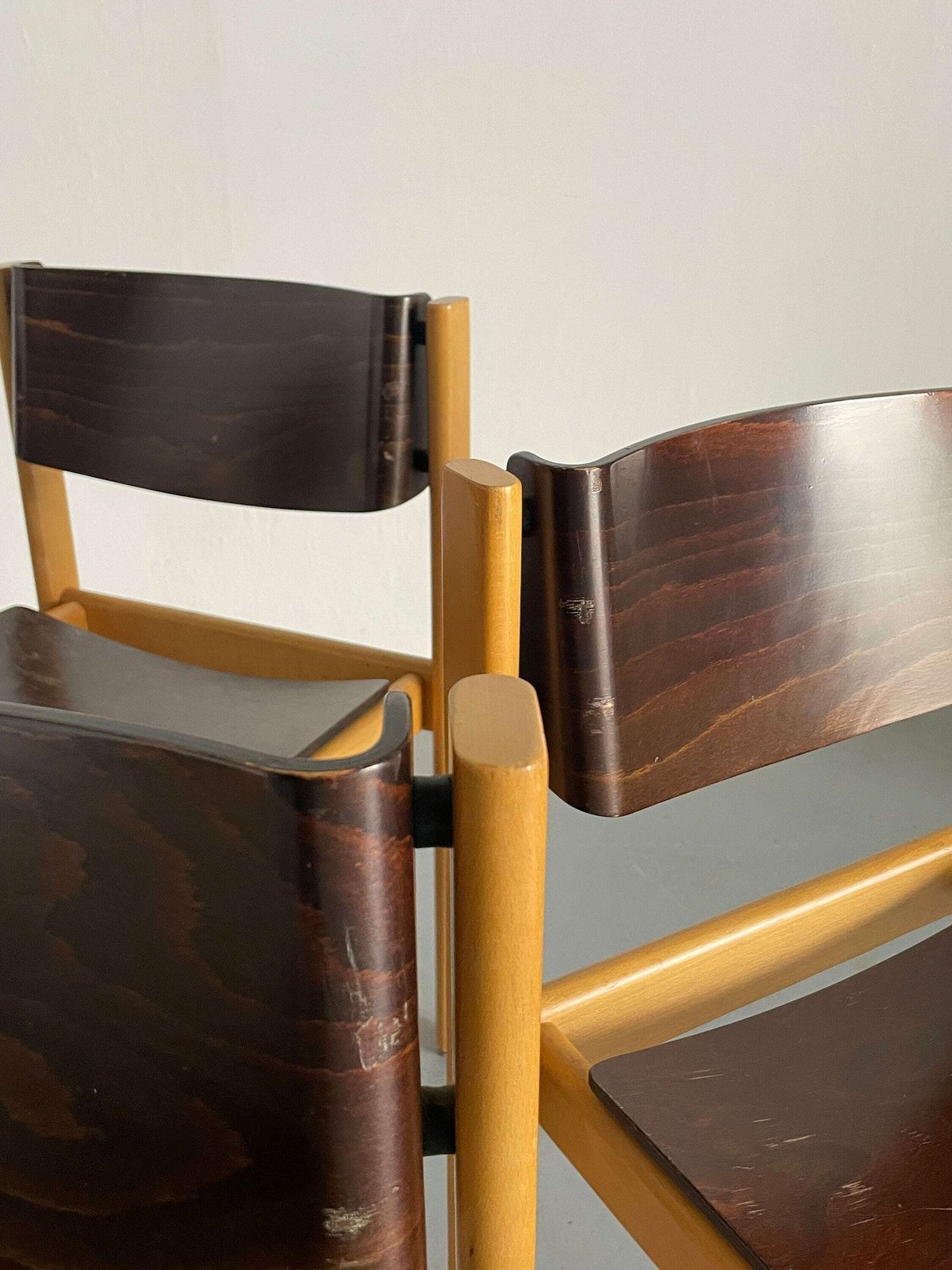 1 Of 8 Mid Century Modern Bentwood Stackable Dining Chairs Or Visitor Chairs In The Style Of Roland Rainer, Beech And Stained Plywood, 1970s photo buy