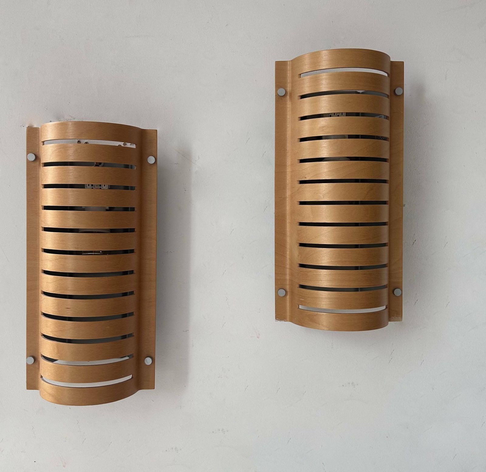 Pair Of Vintage Wall Lights, Thermoformed Wood, Sweden 1980s photo buy