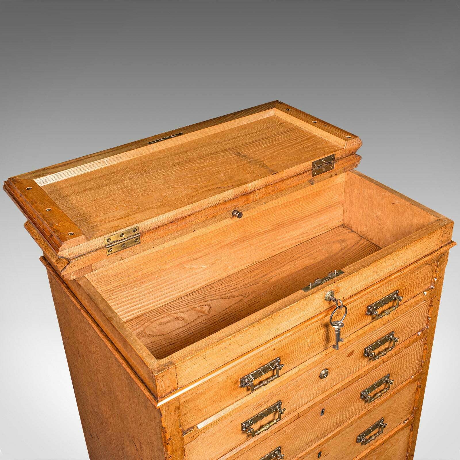 Antique Banker's Chest Of Drawers, English, Oak, Tallboy, Maple & Co, Victorian photo vintage