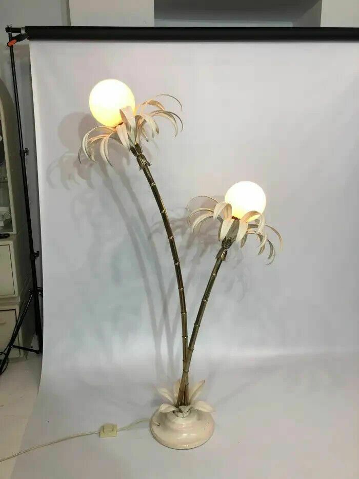 photo for sale Two Branch Palm Tree Floor Lamp 1970s Italian Hollywood Regency Brass