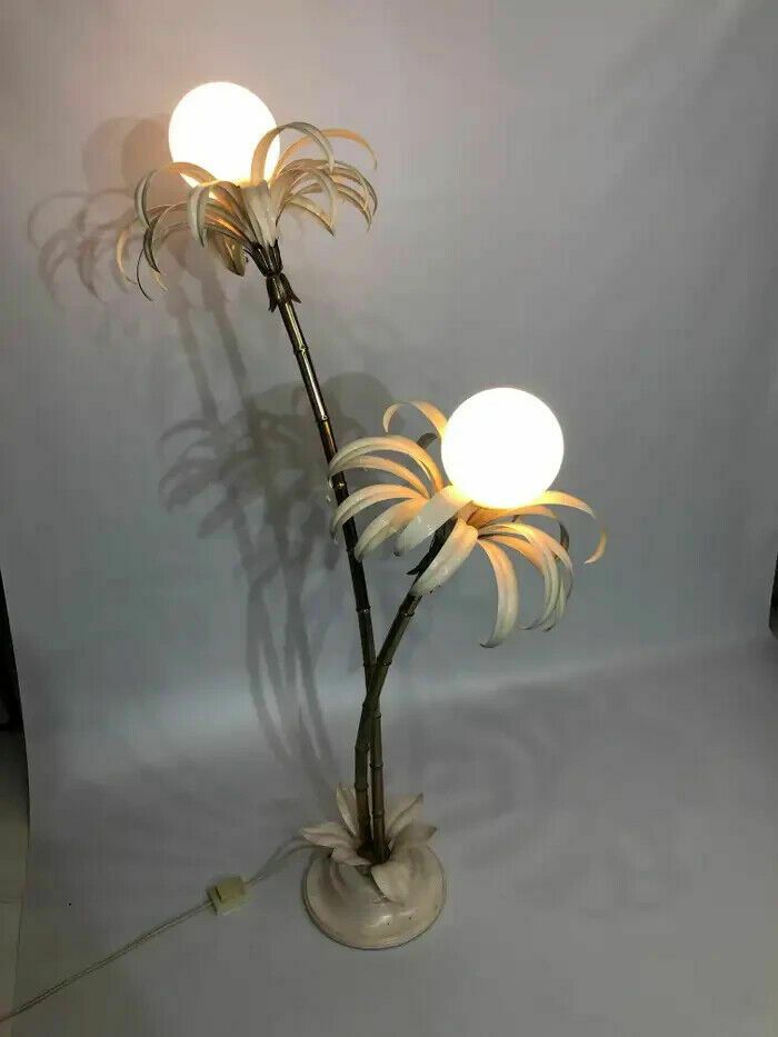 photo vintage Two Branch Palm Tree Floor Lamp 1970s Italian Hollywood Regency Brass